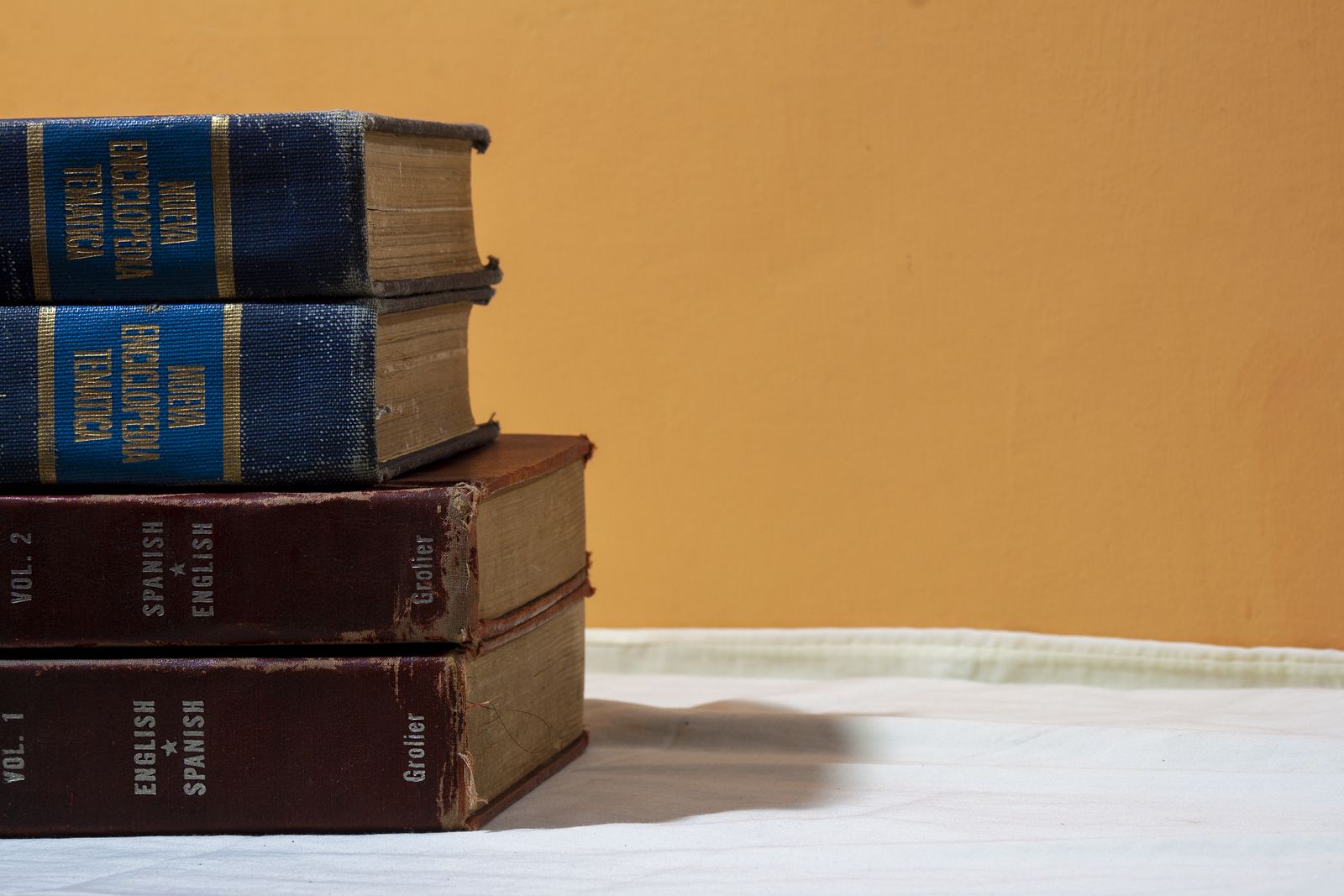A stack of books on a table