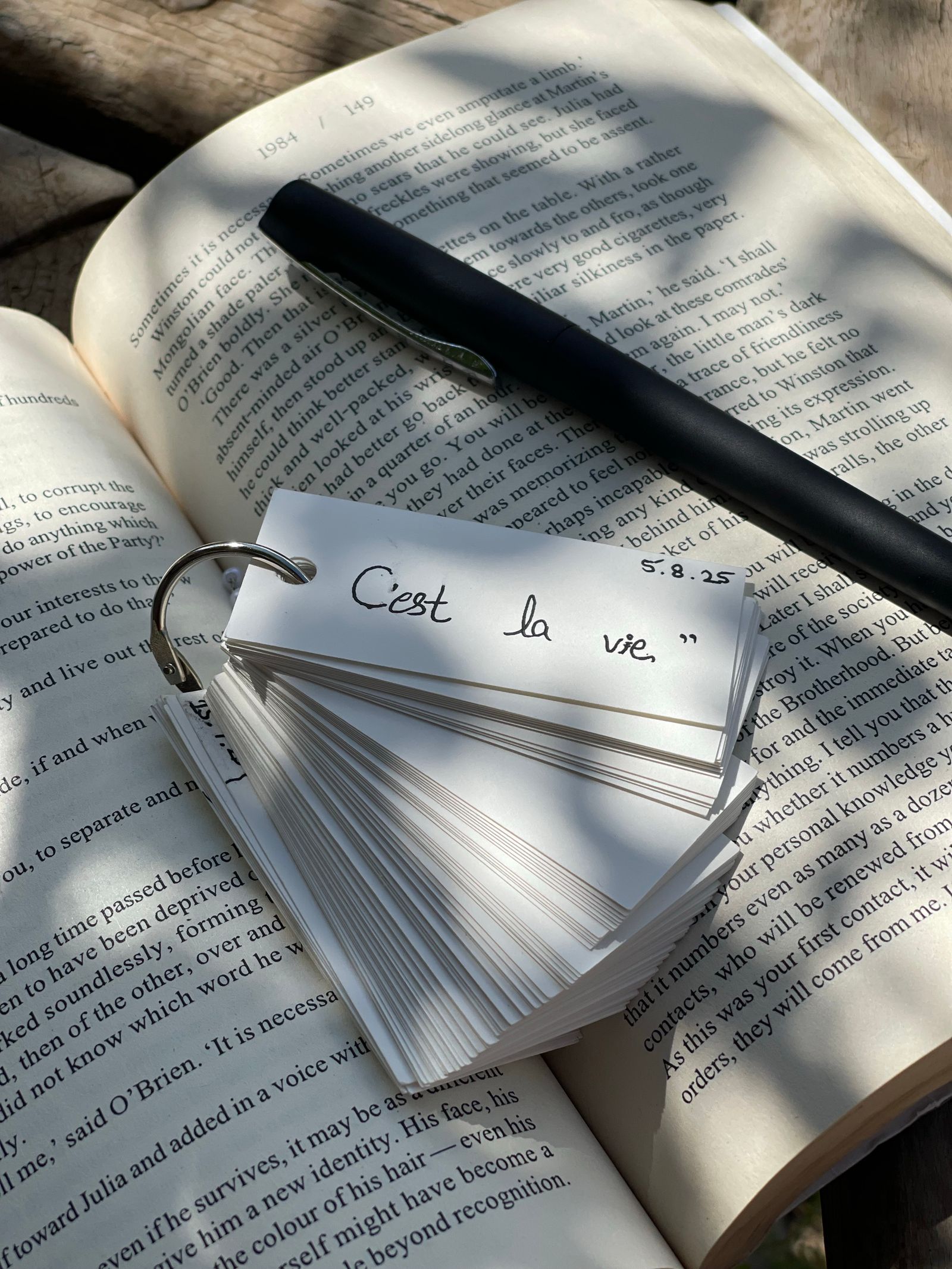Reading and writing tools on a sunny desk