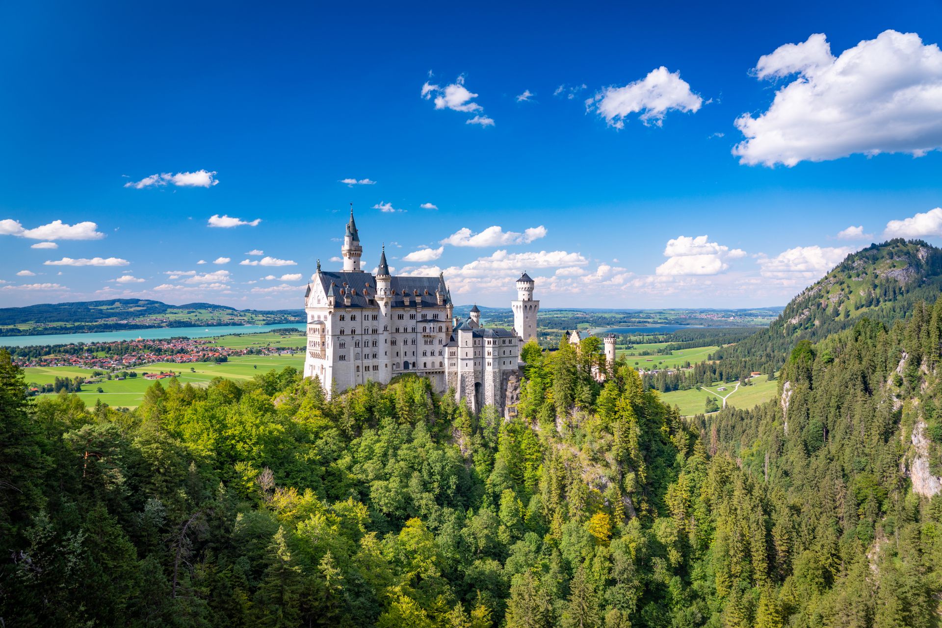 Aerial view of Neuschwanstein Castle in Bavaria