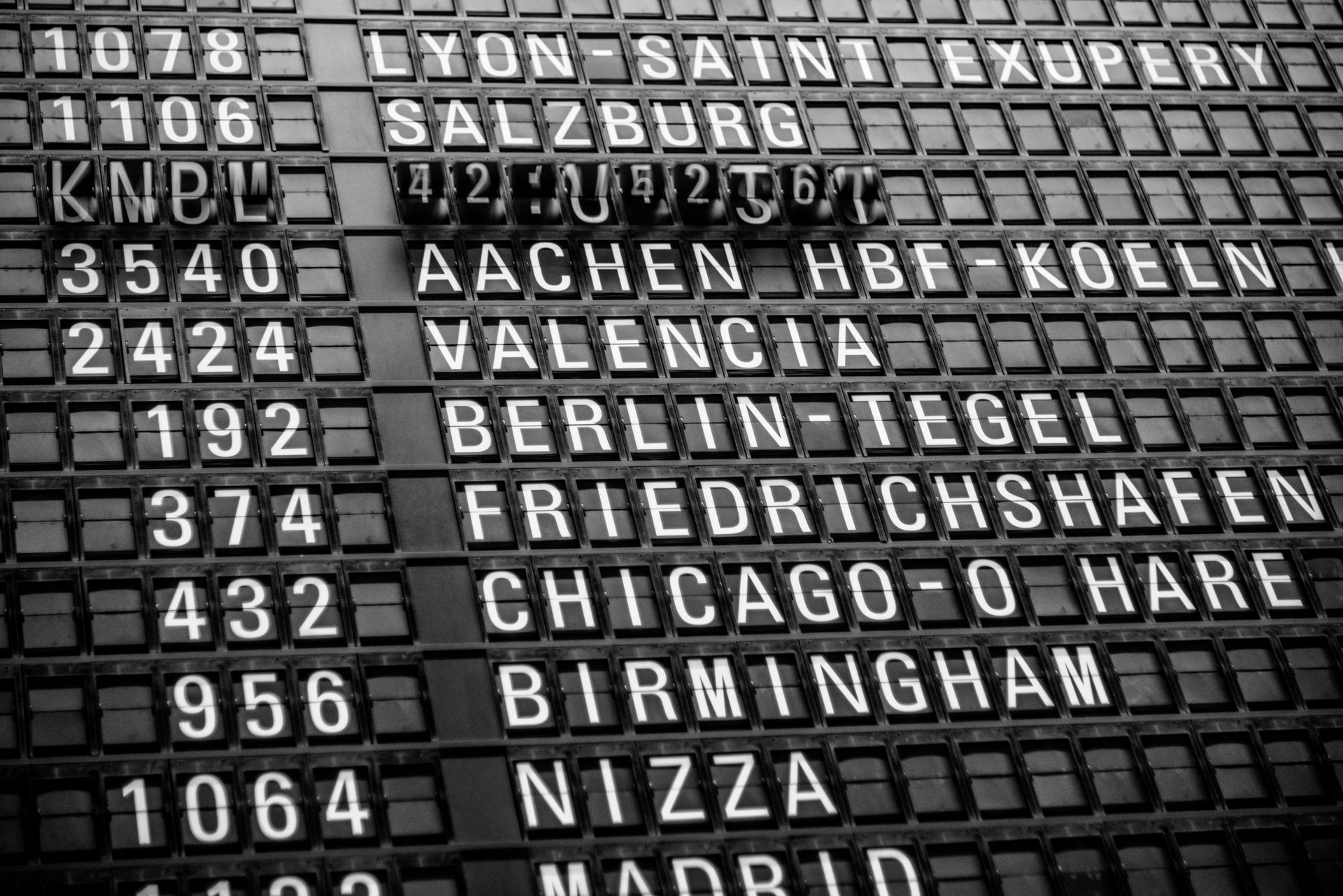 Vintage airport departure board showing international destinations