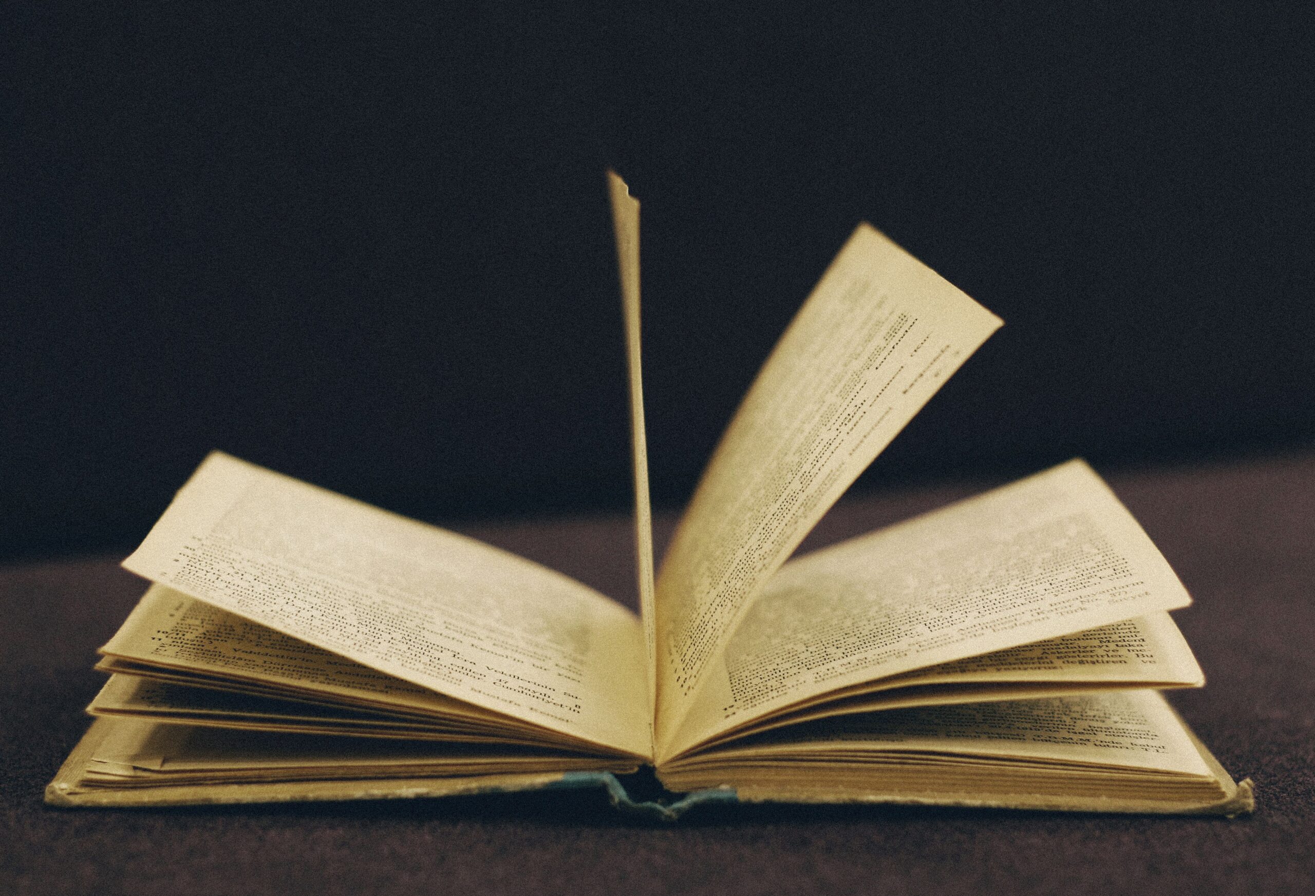 Close-up of an open vintage book with pages mid-turn, offering a nostalgic and literary feel.