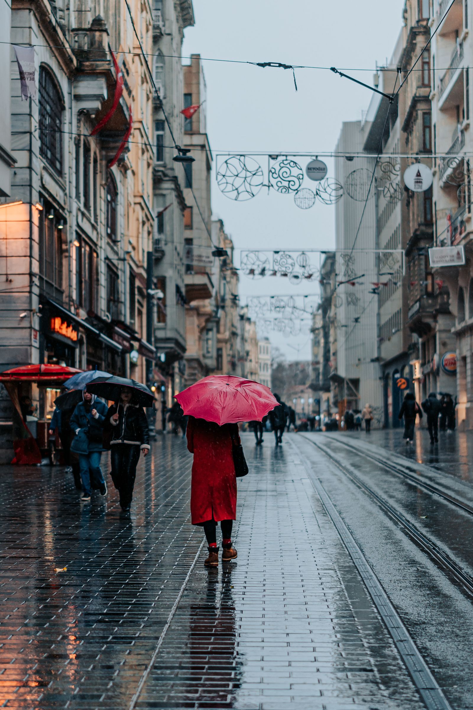 Umbrella on a rainy autumn street