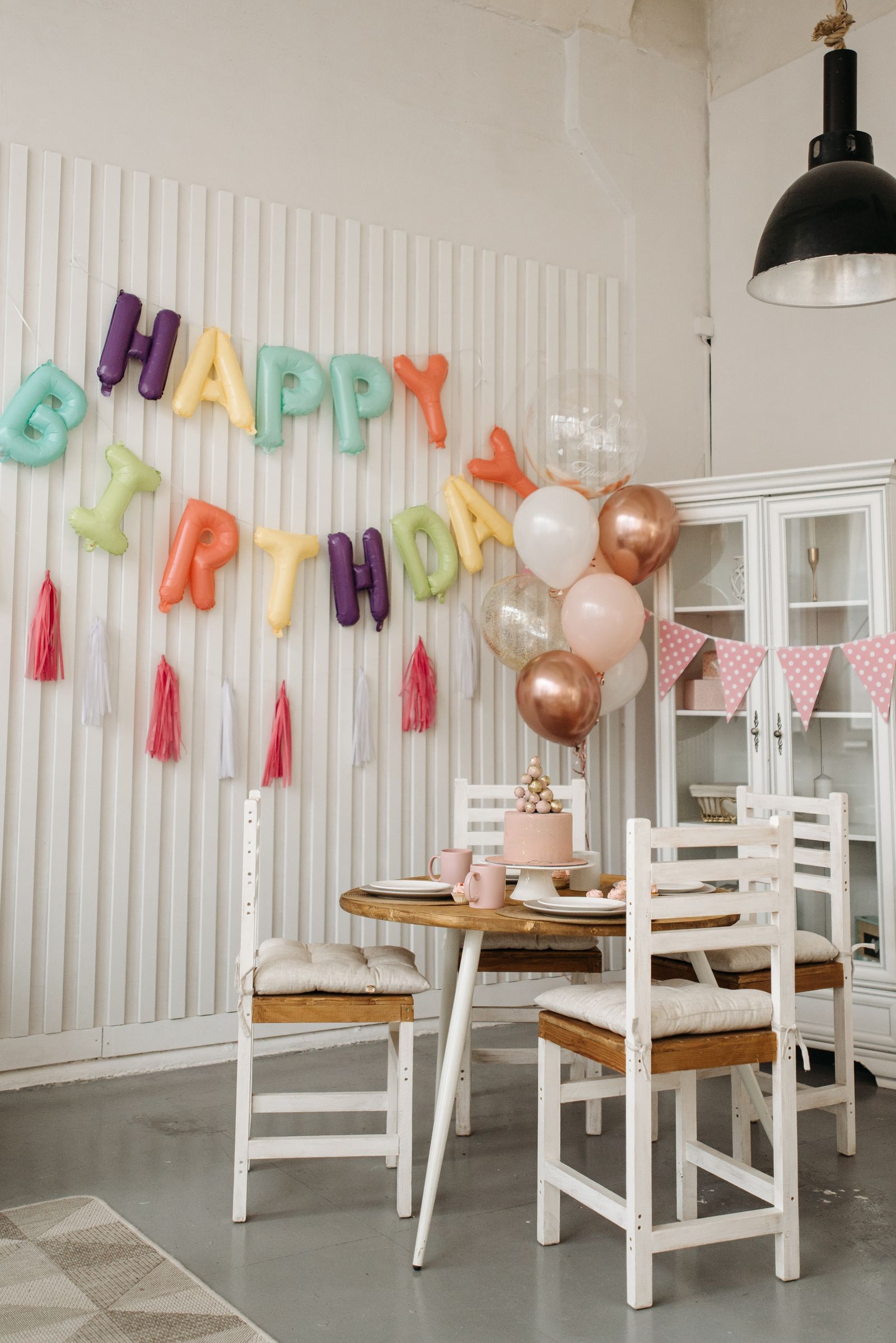 Birthday party decorations on a table