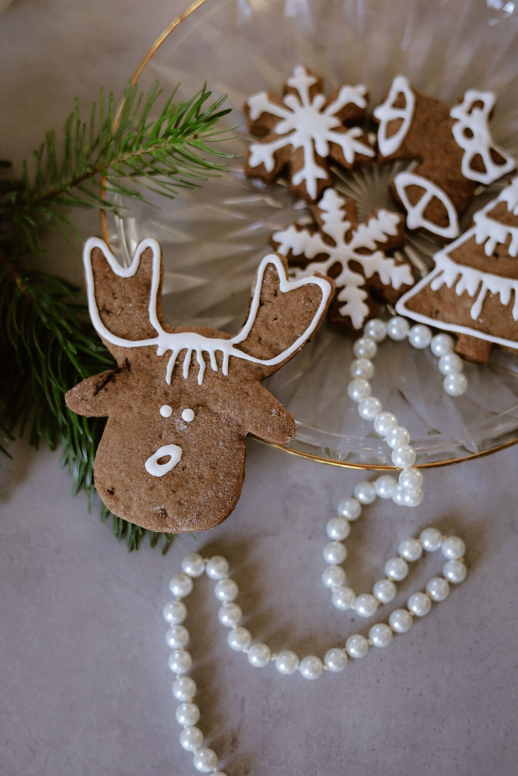 Christmas gingerbread cookies decorated with icing