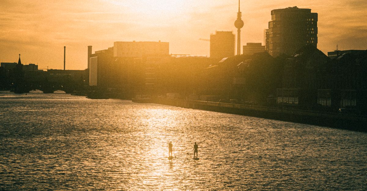 Berlin skyline across the Spree River at sunrise with the TV tower