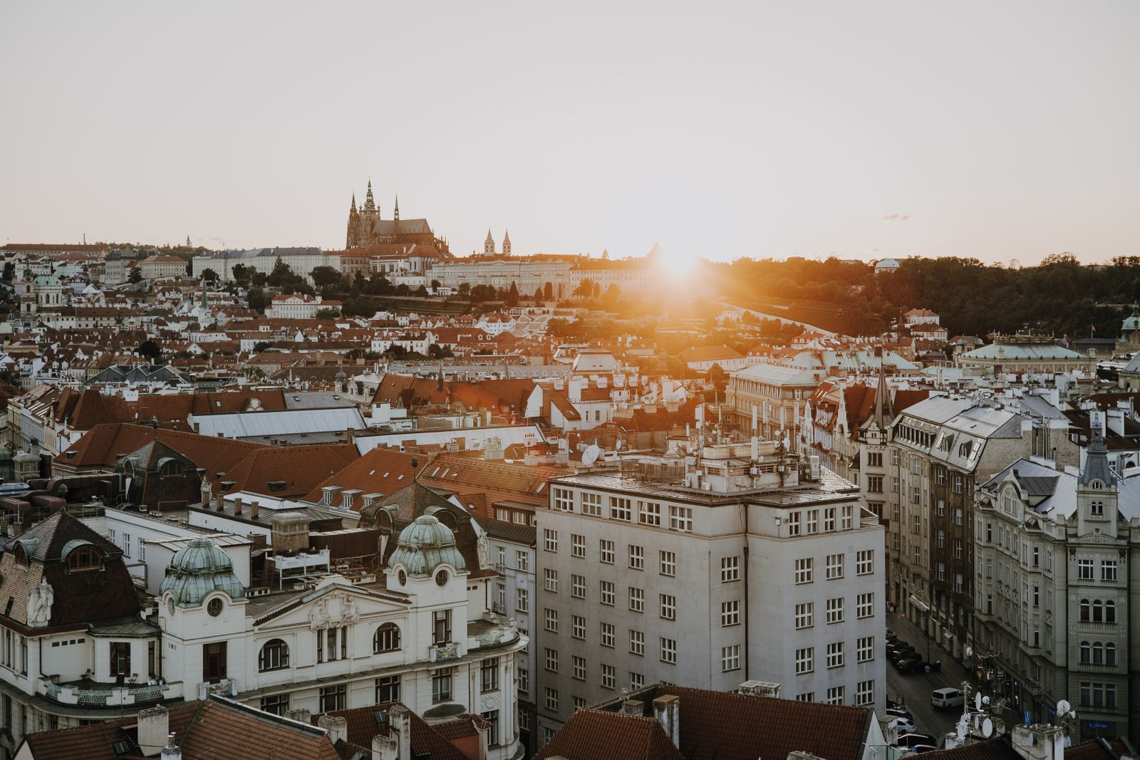 Sunset over the iconic Prague skyline