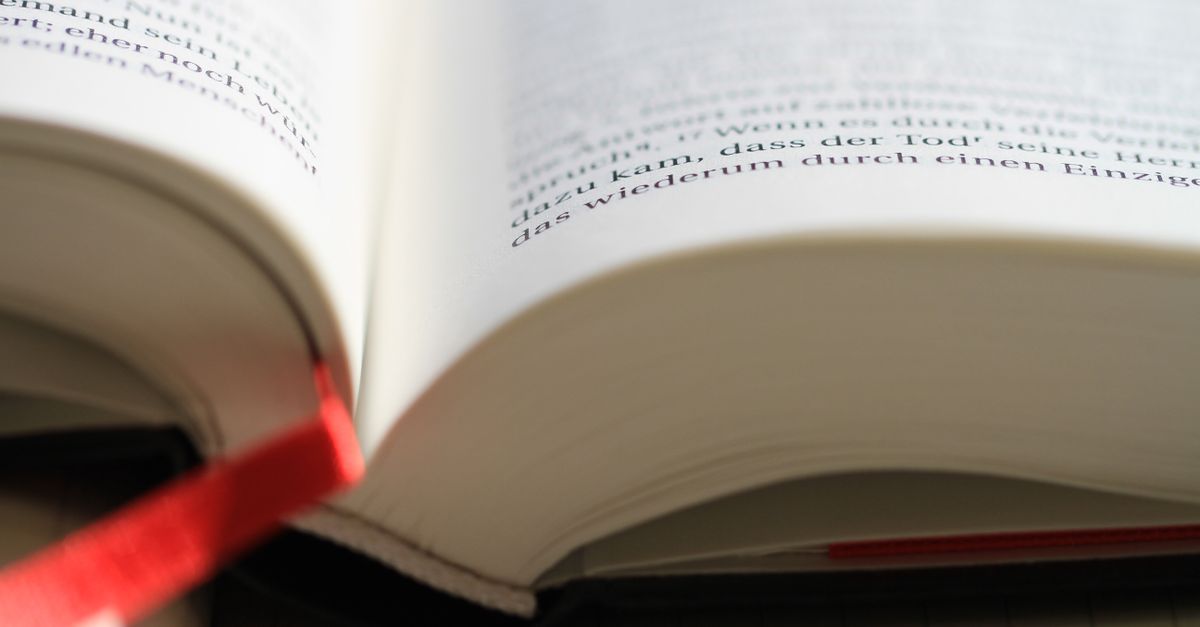 Open book with a red bookmark for reading and study