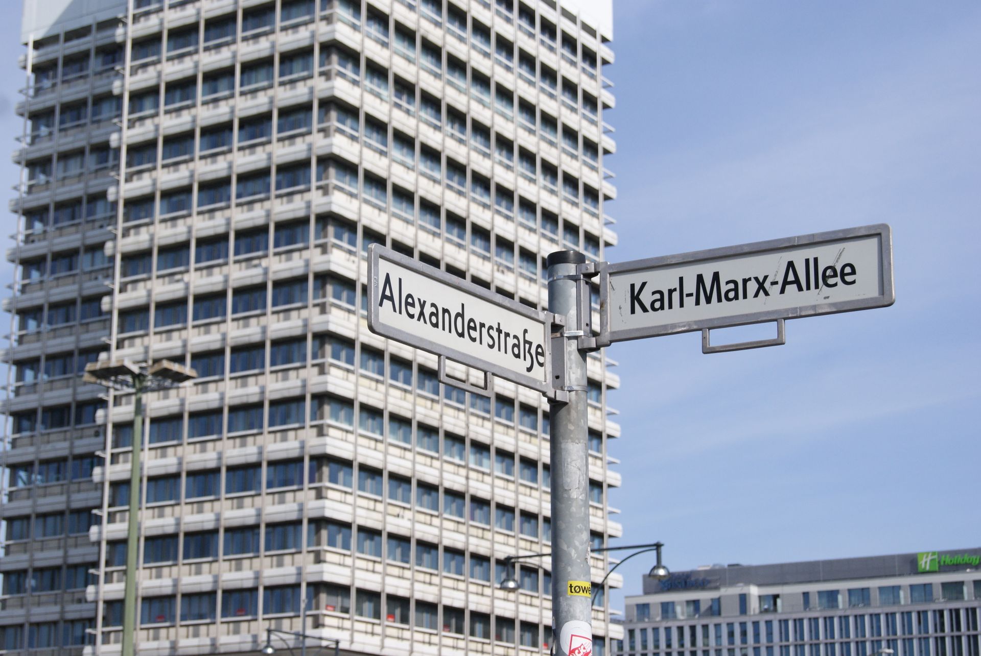 Street signs for Alexanderstraße and Karl-Marx-Allee in Berlin