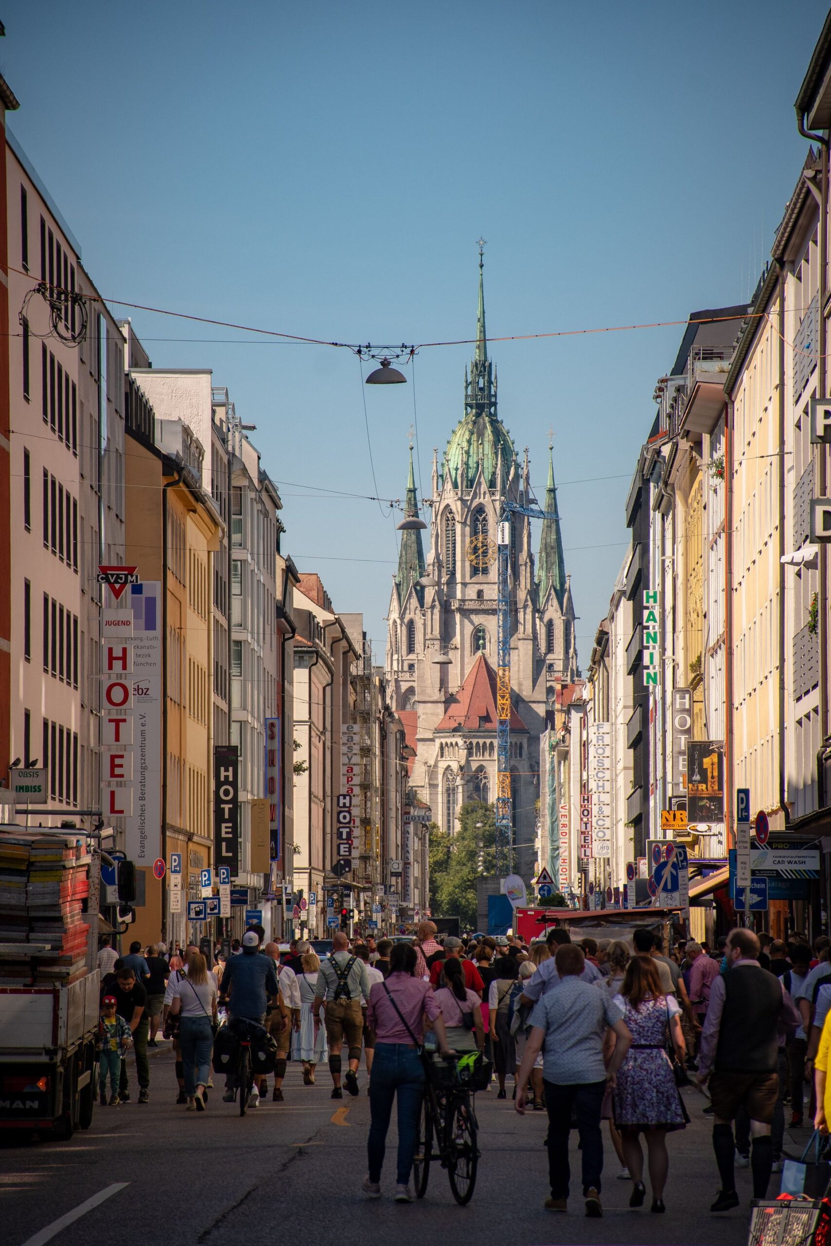 St. Paul's Church and busy streets in Munich