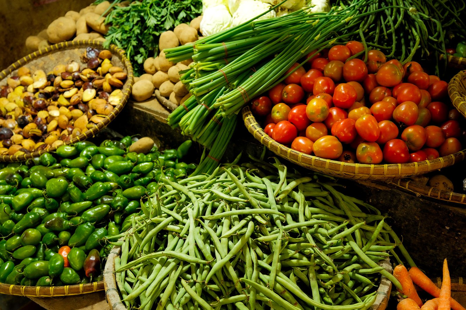 Vibrant display of fresh market vegetables