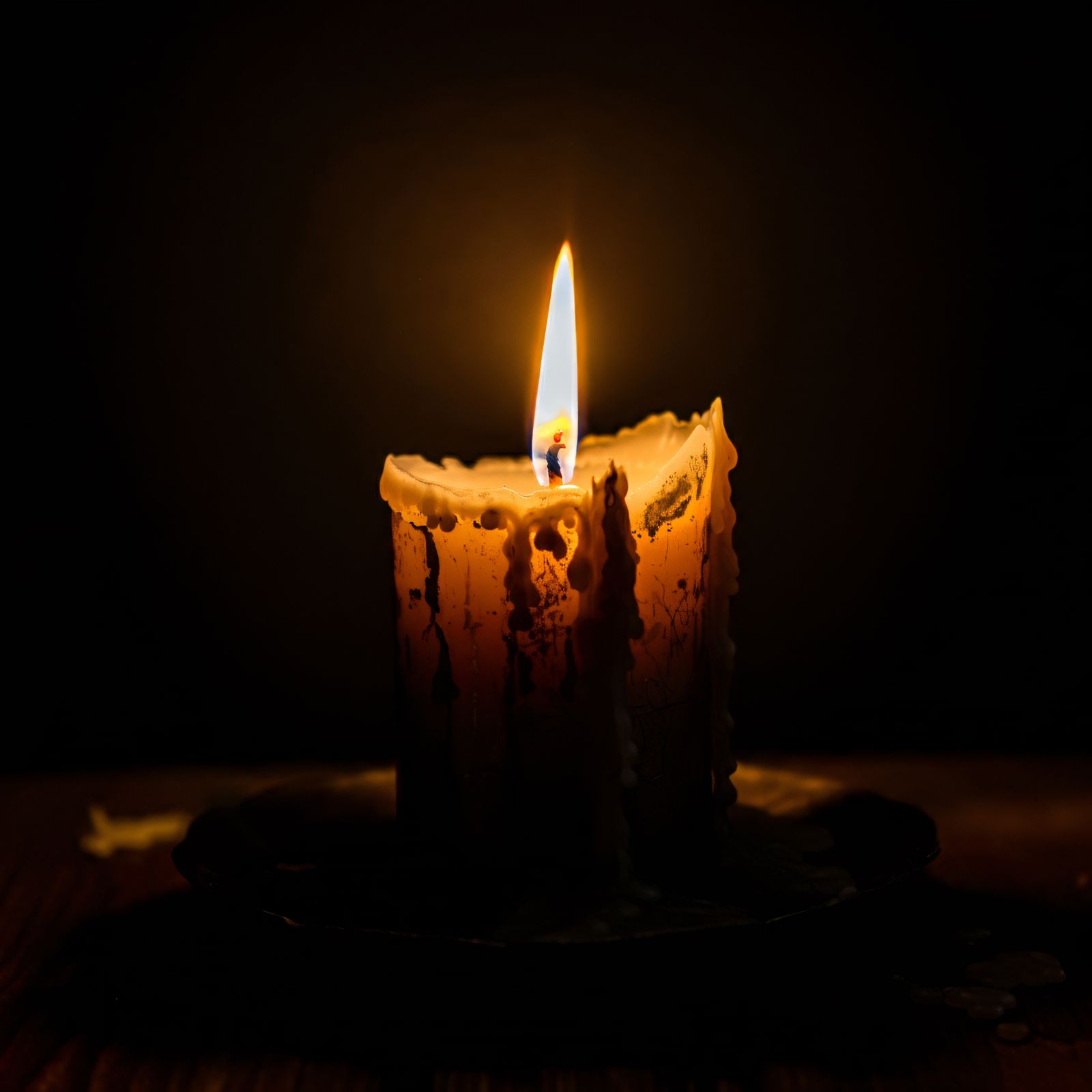 Burning candle glowing in the darkness