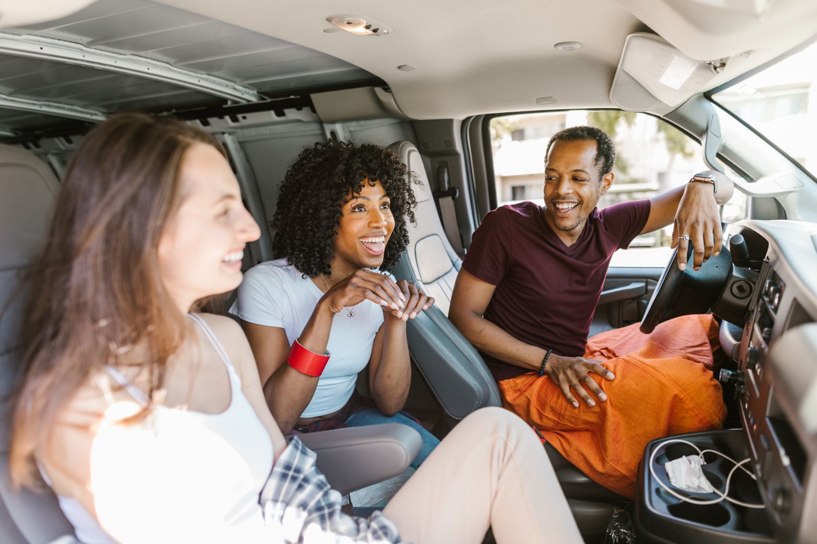 Friends on a road trip in a car