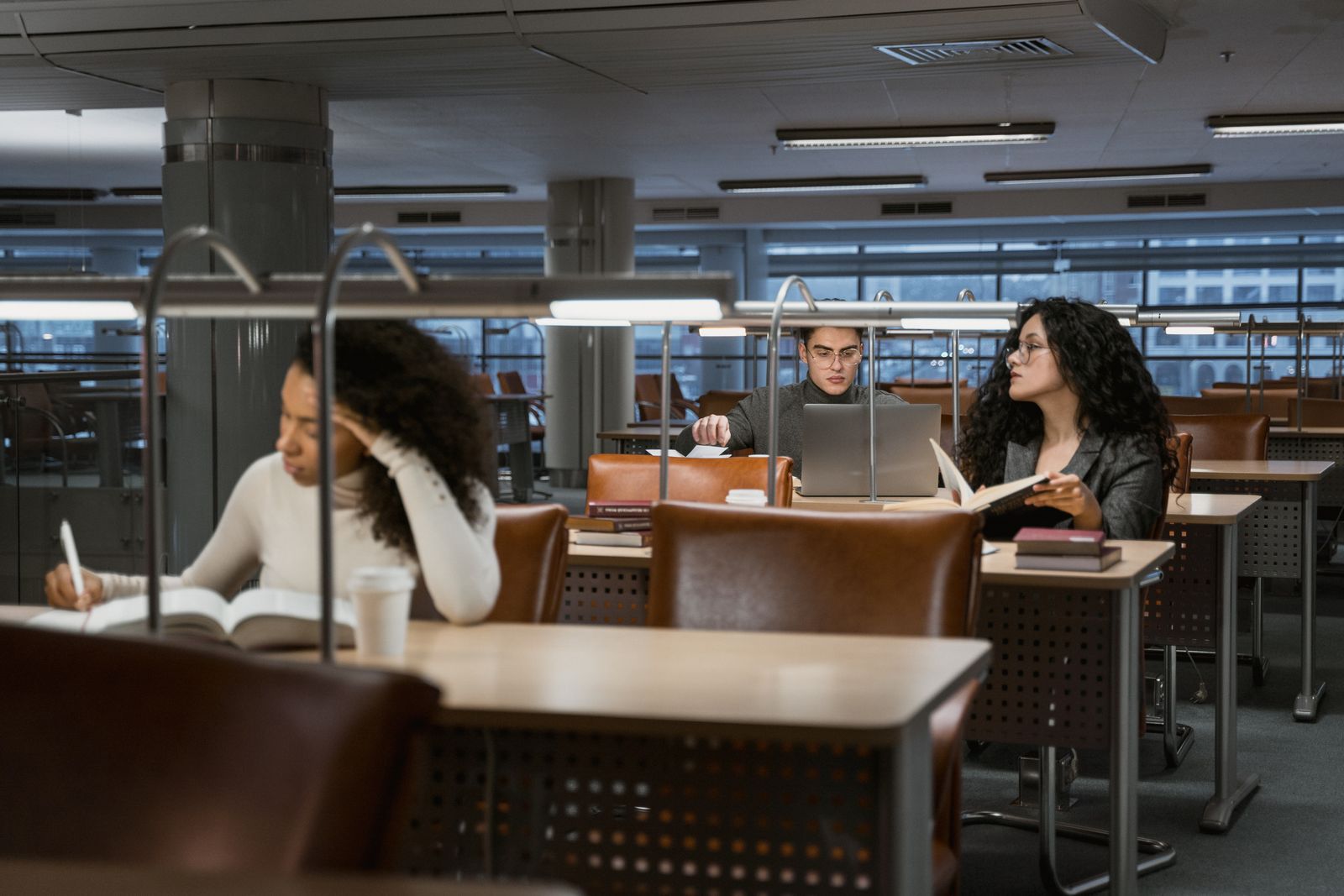 Students studying together in a library