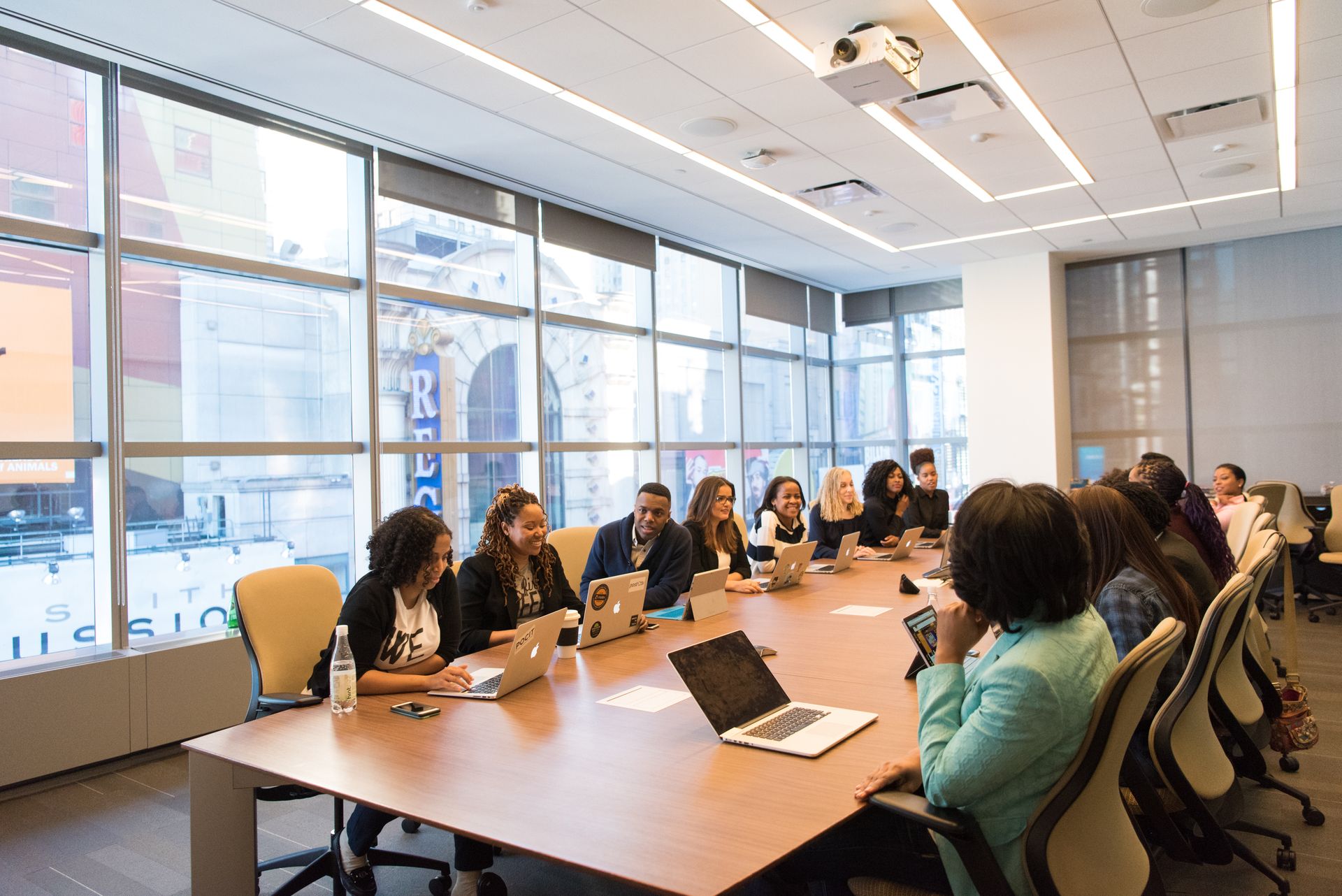 Modern meeting room with chairs and table
