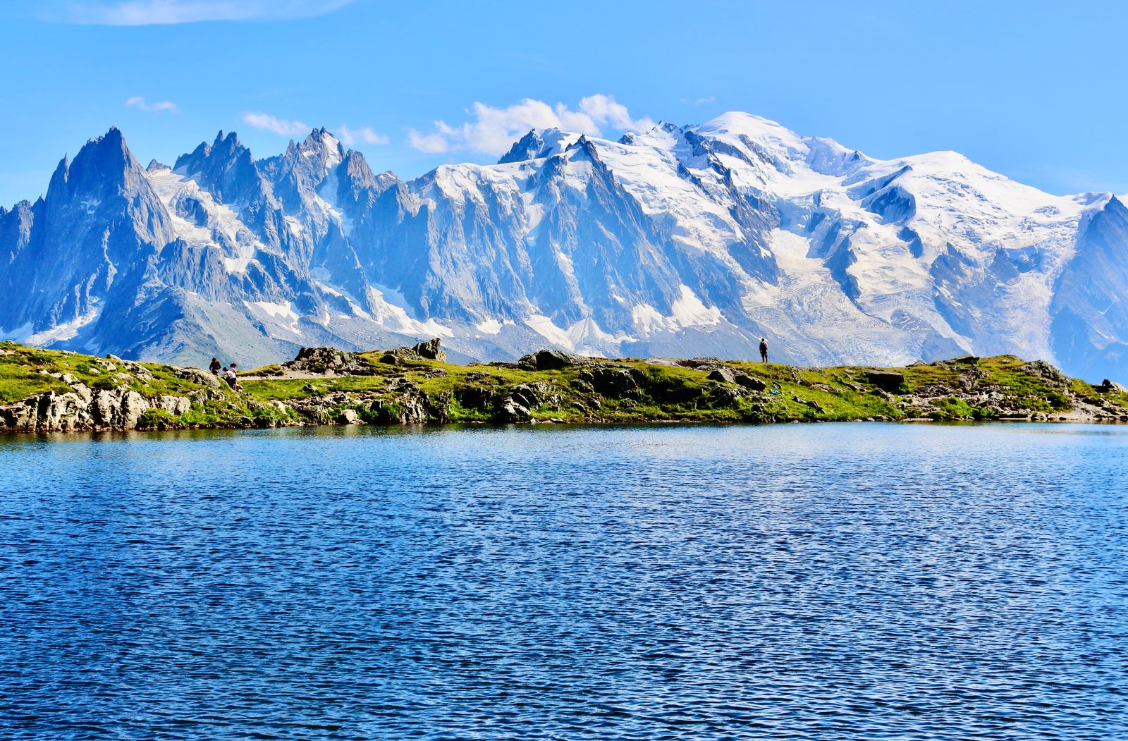 Snowy Mont Blanc peaks reflected in a pristine lake