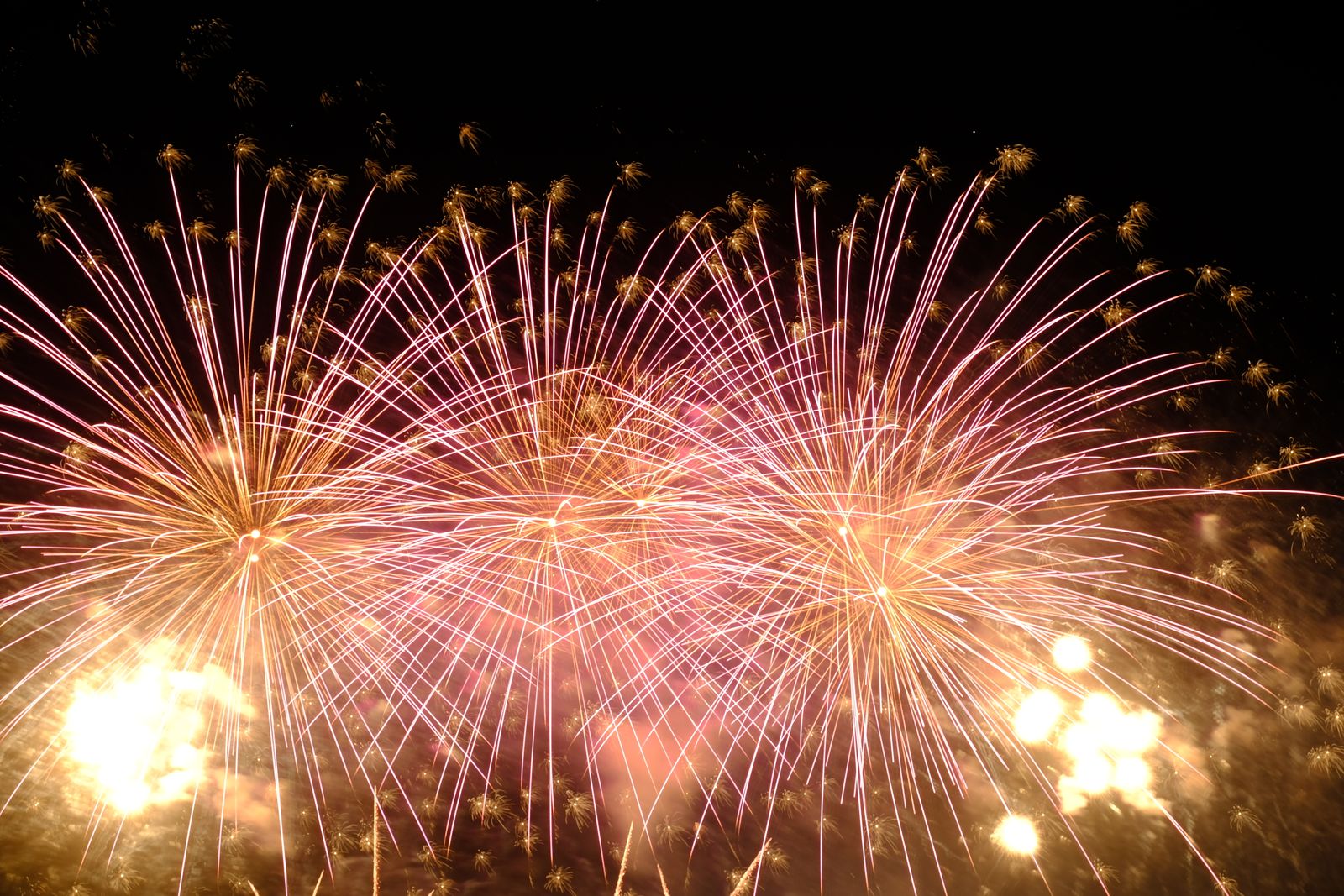Vibrant fireworks display illuminating the night sky