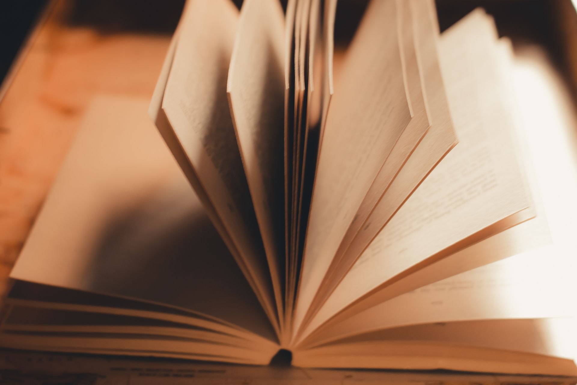 Open book with pages turning in warm soft light