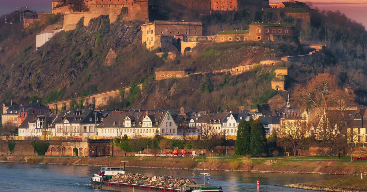 Ehrenbreitstein Fortress overlooking the Rhine River in Koblenz