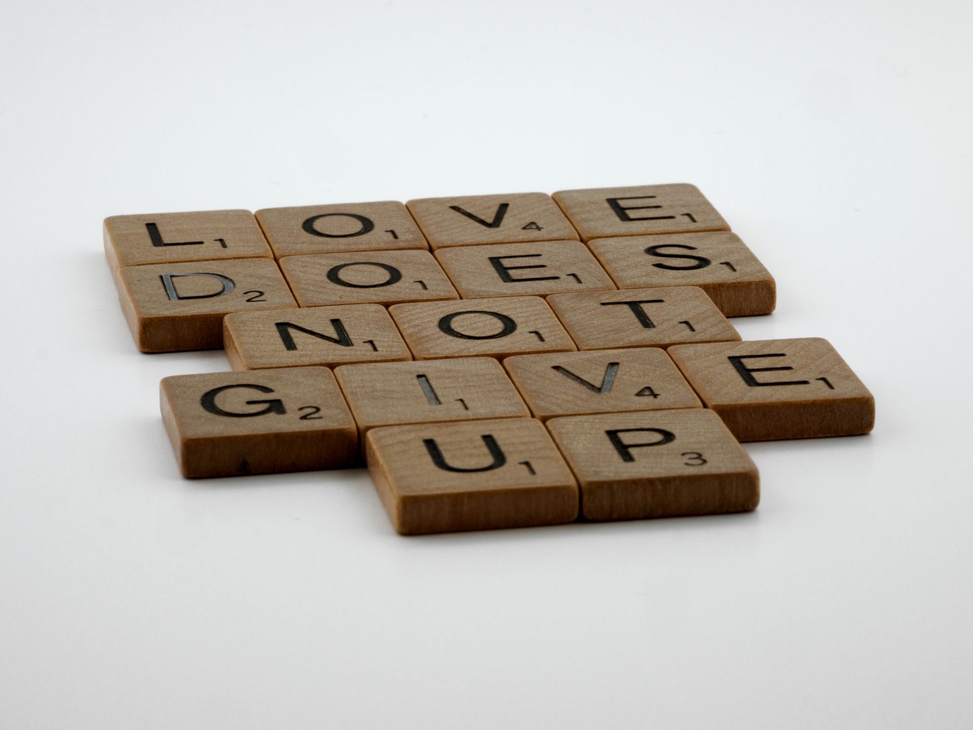 Close-up of wooden Scrabble tiles spelling Envy Vanity