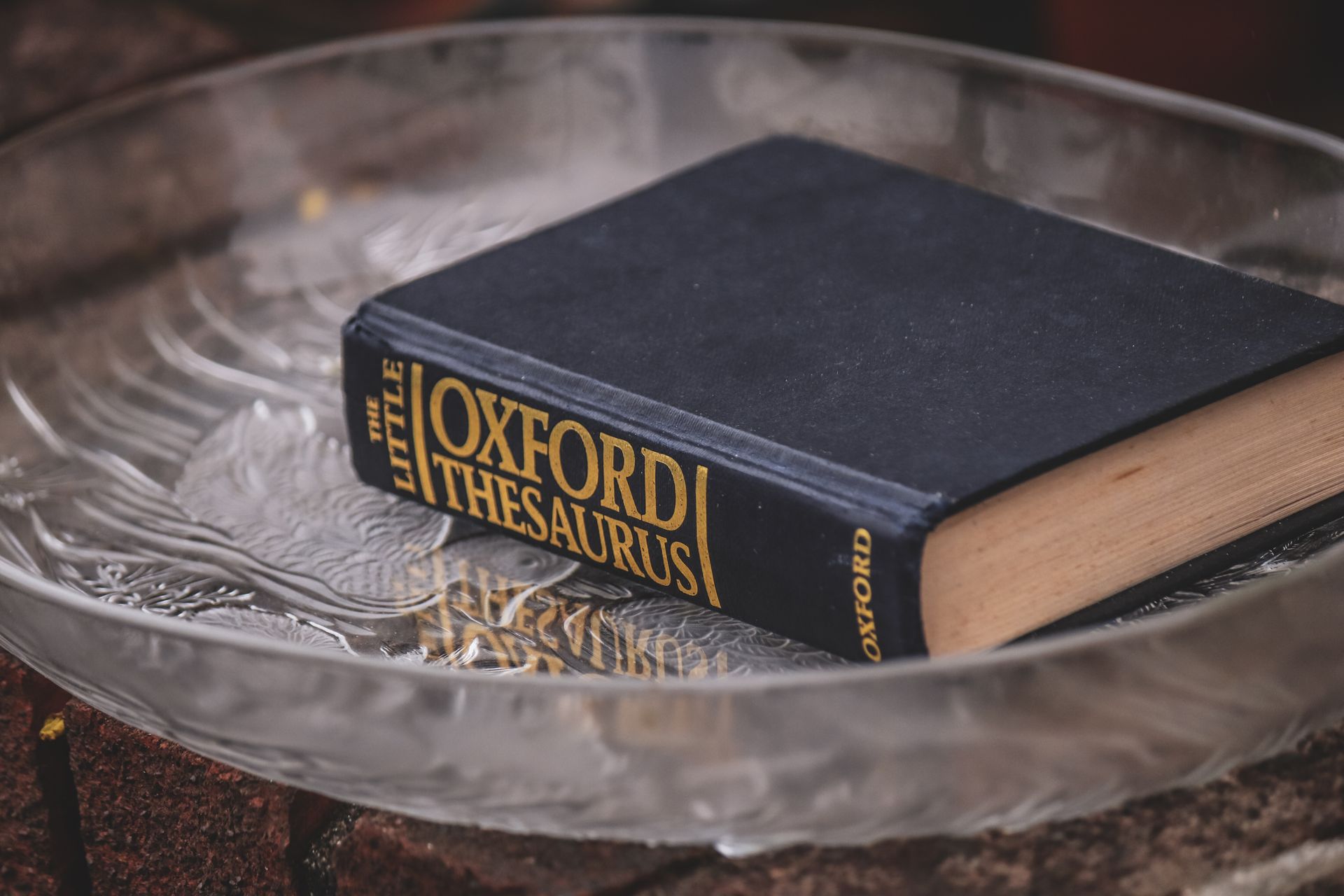 Hardcover Oxford Thesaurus standing on a shelf