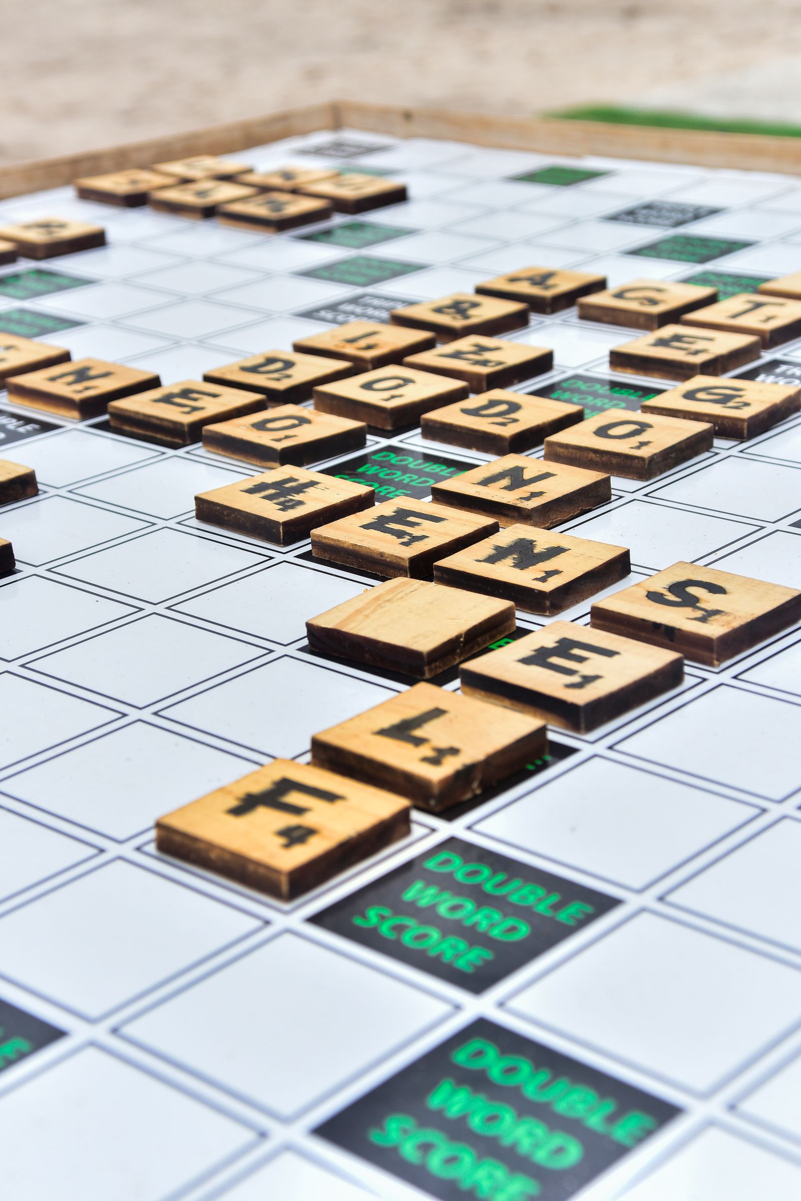 Scrabble letter tiles in a board game