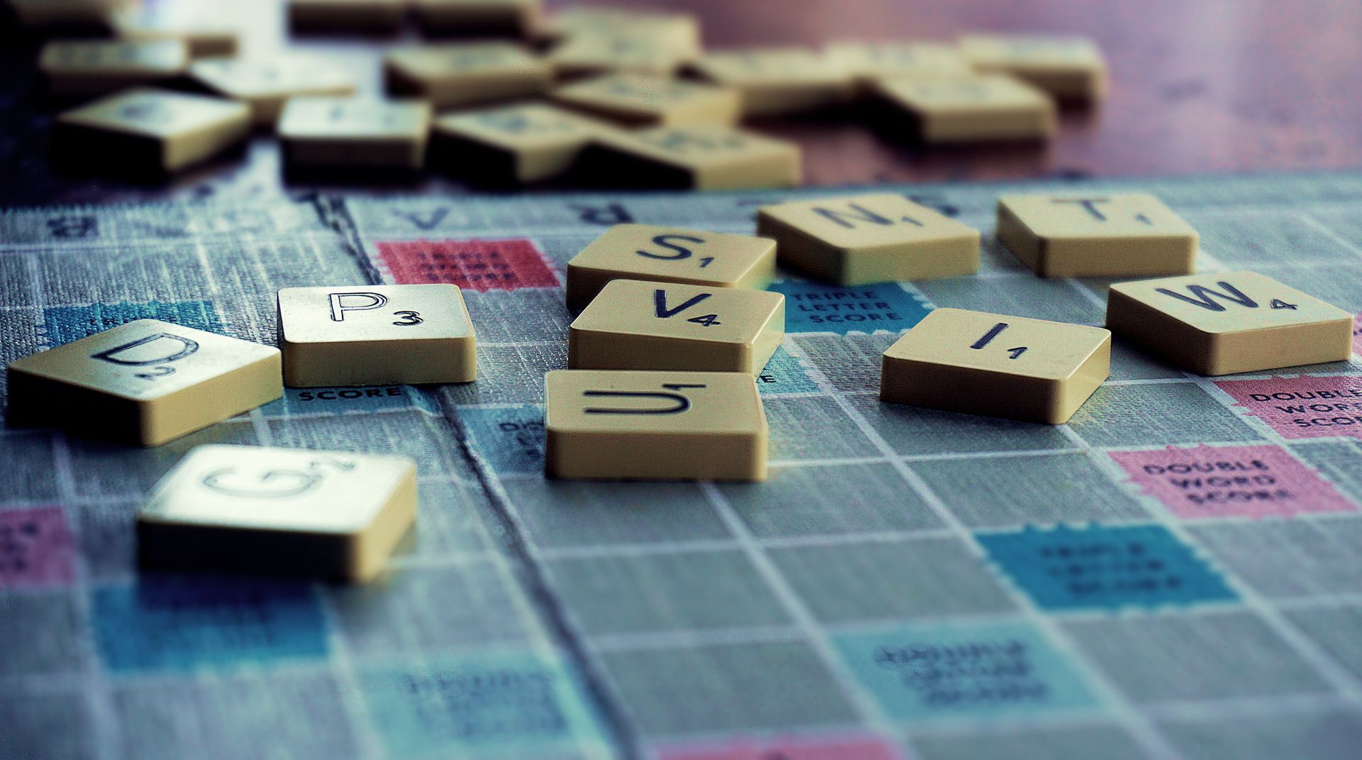 Scrabble board game in shallow focus