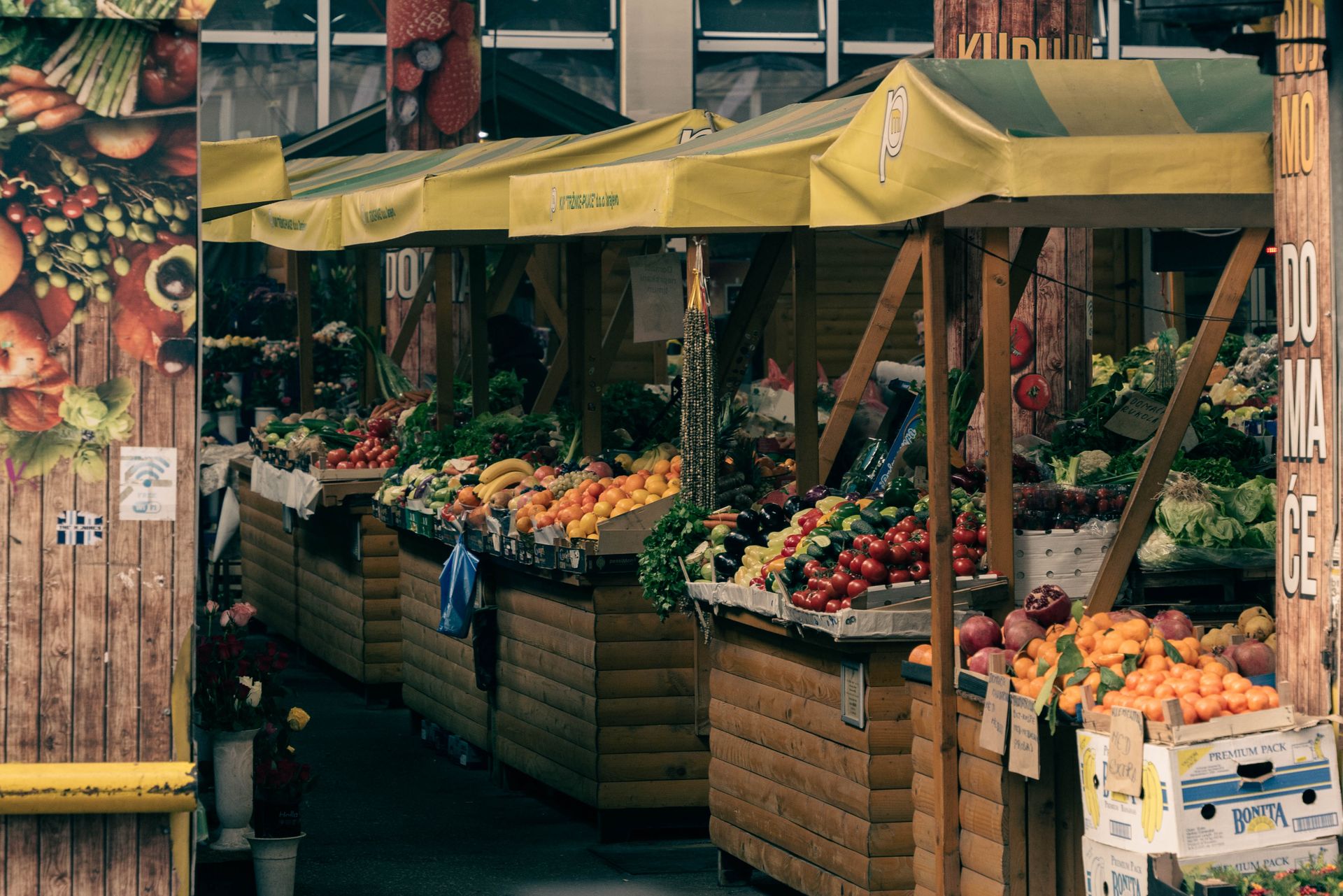 Colorful fruit and vegetable display at a street market