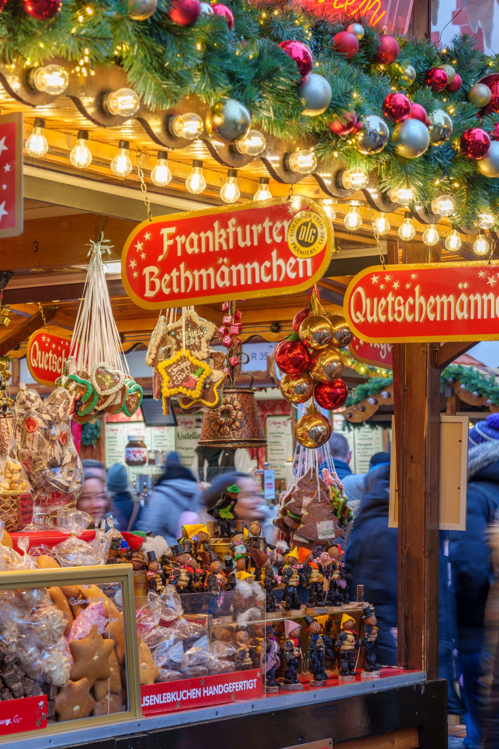 Christmas market stall with traditional gingerbread treats