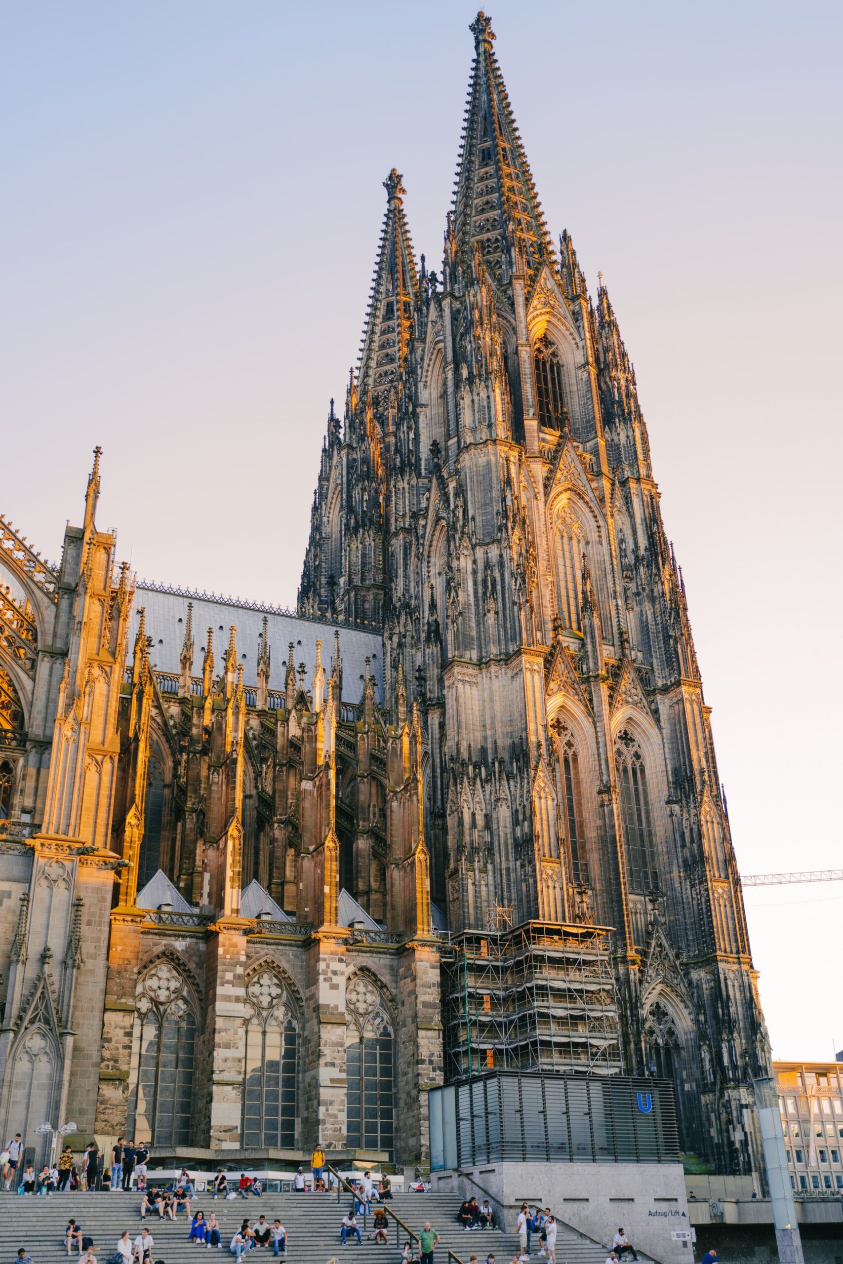 Cologne Cathedral's gothic architecture at sunset