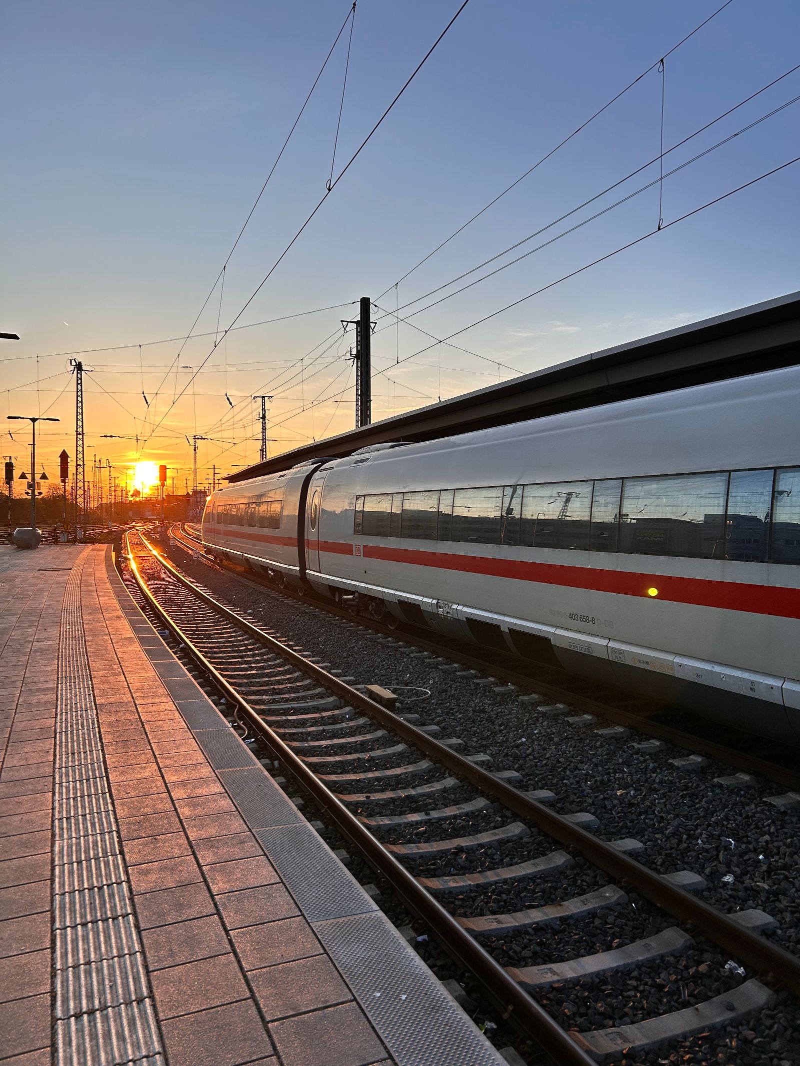 High-speed train at sunset