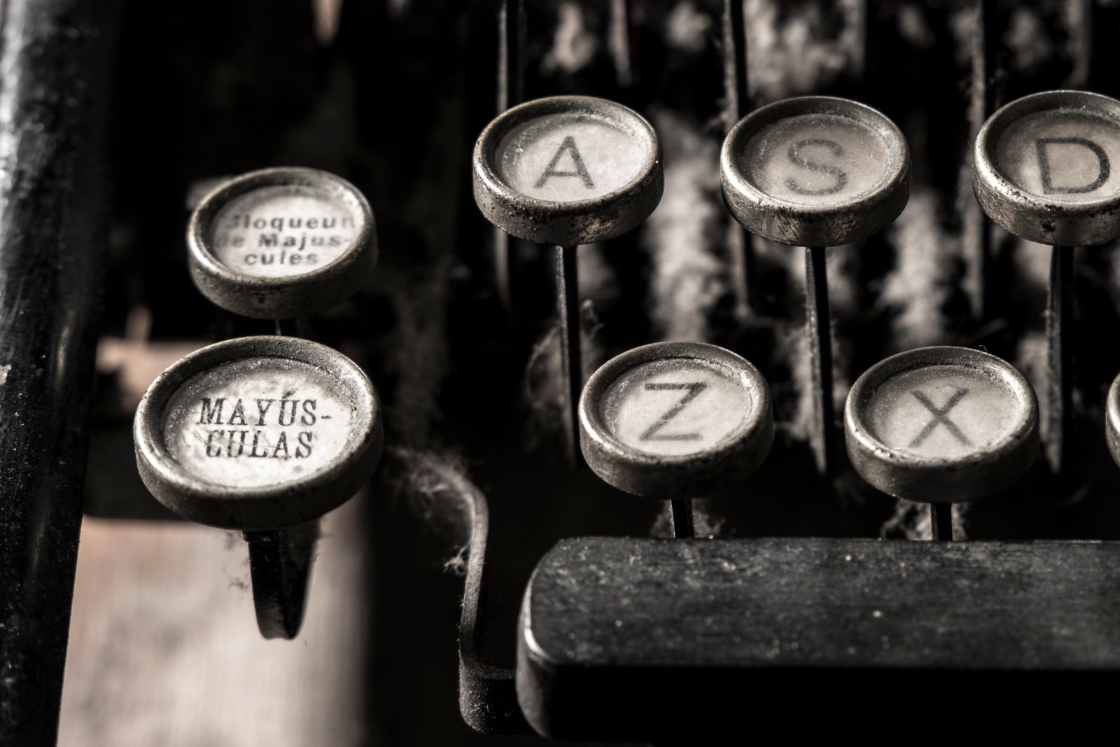 Vintage typewriter keys with letters
