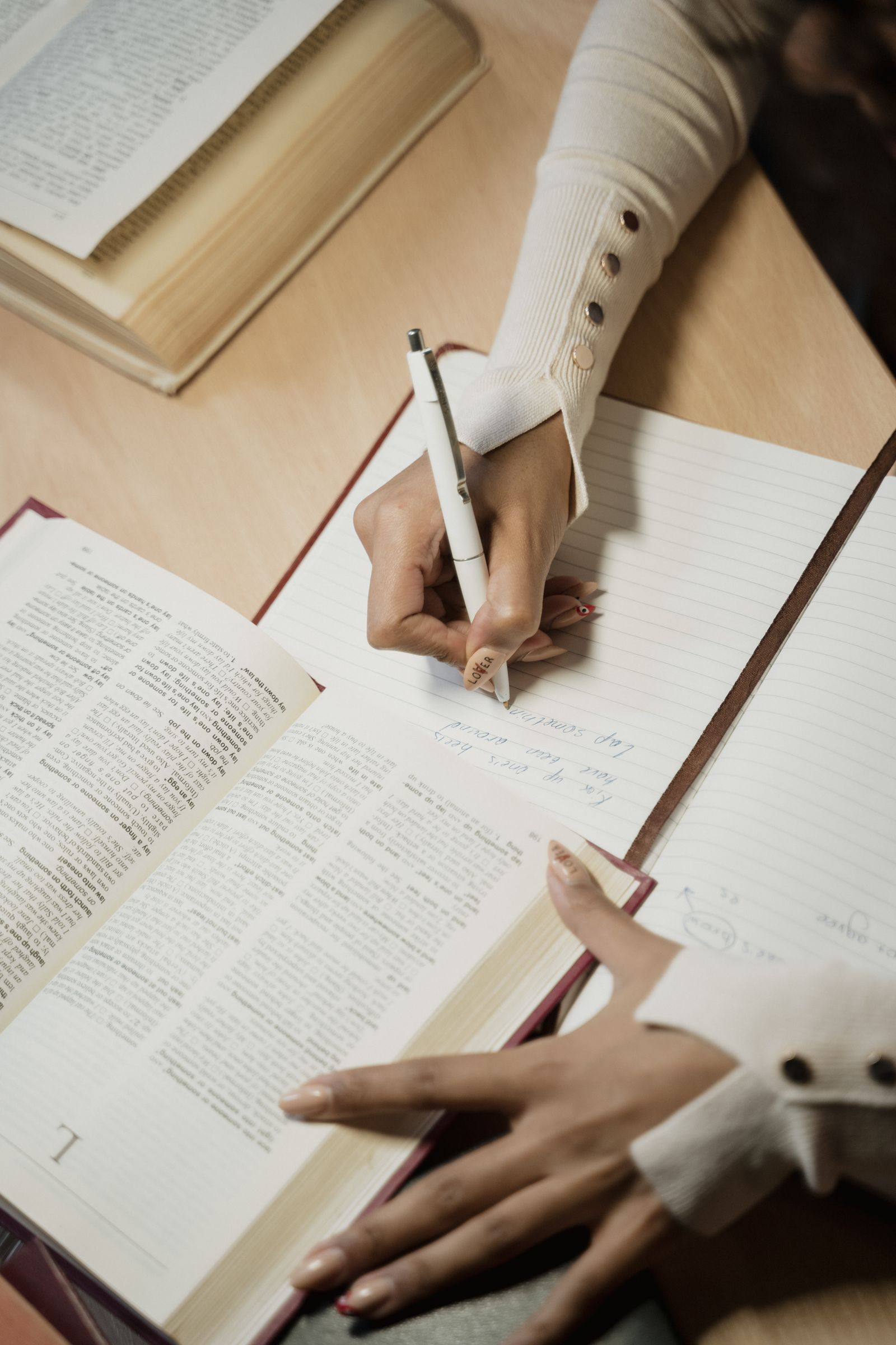 Open notebook with handwritten German vocabulary notes