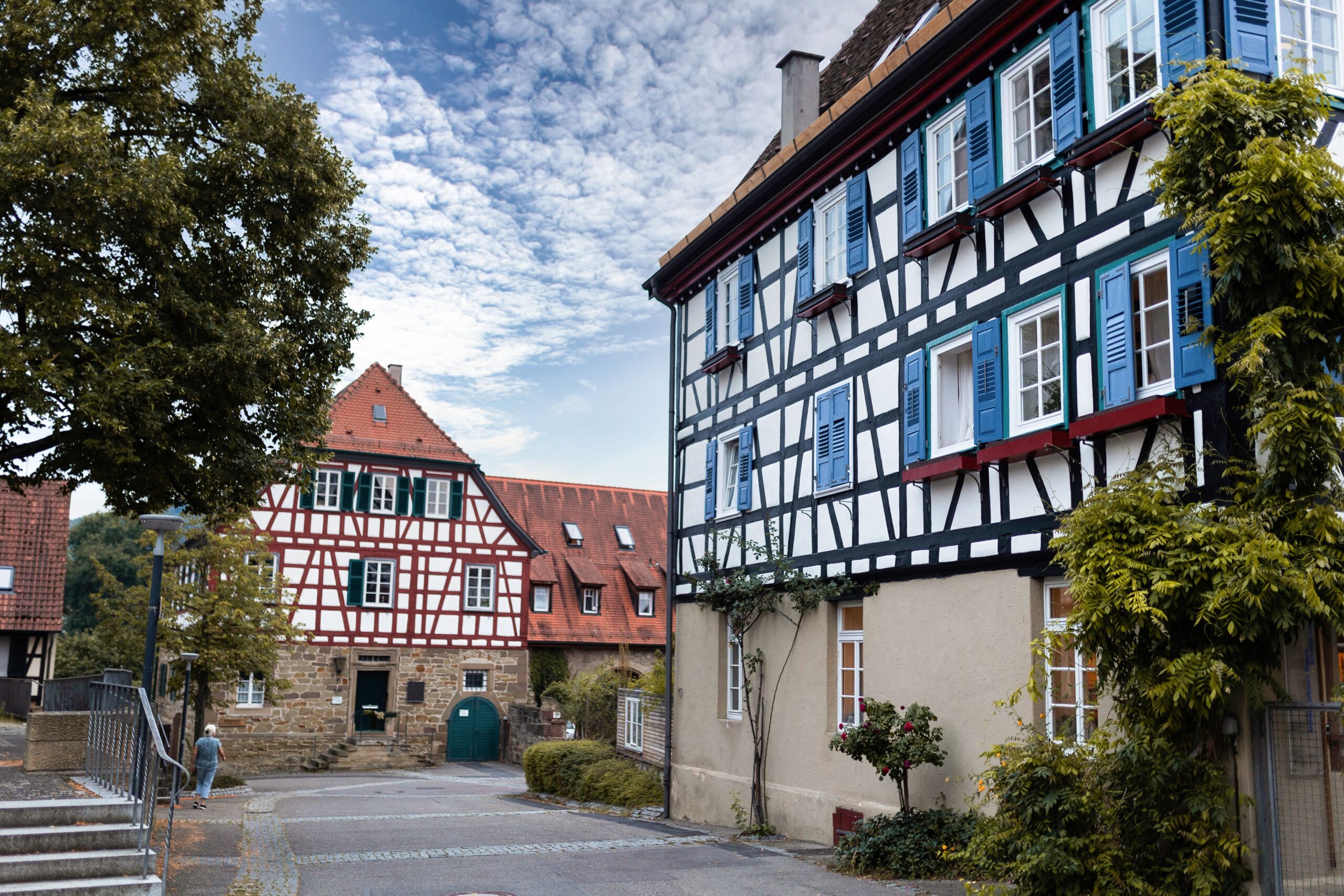 Traditional half-timbered houses in a German village (Leonberg, Baden-Wurttemberg)