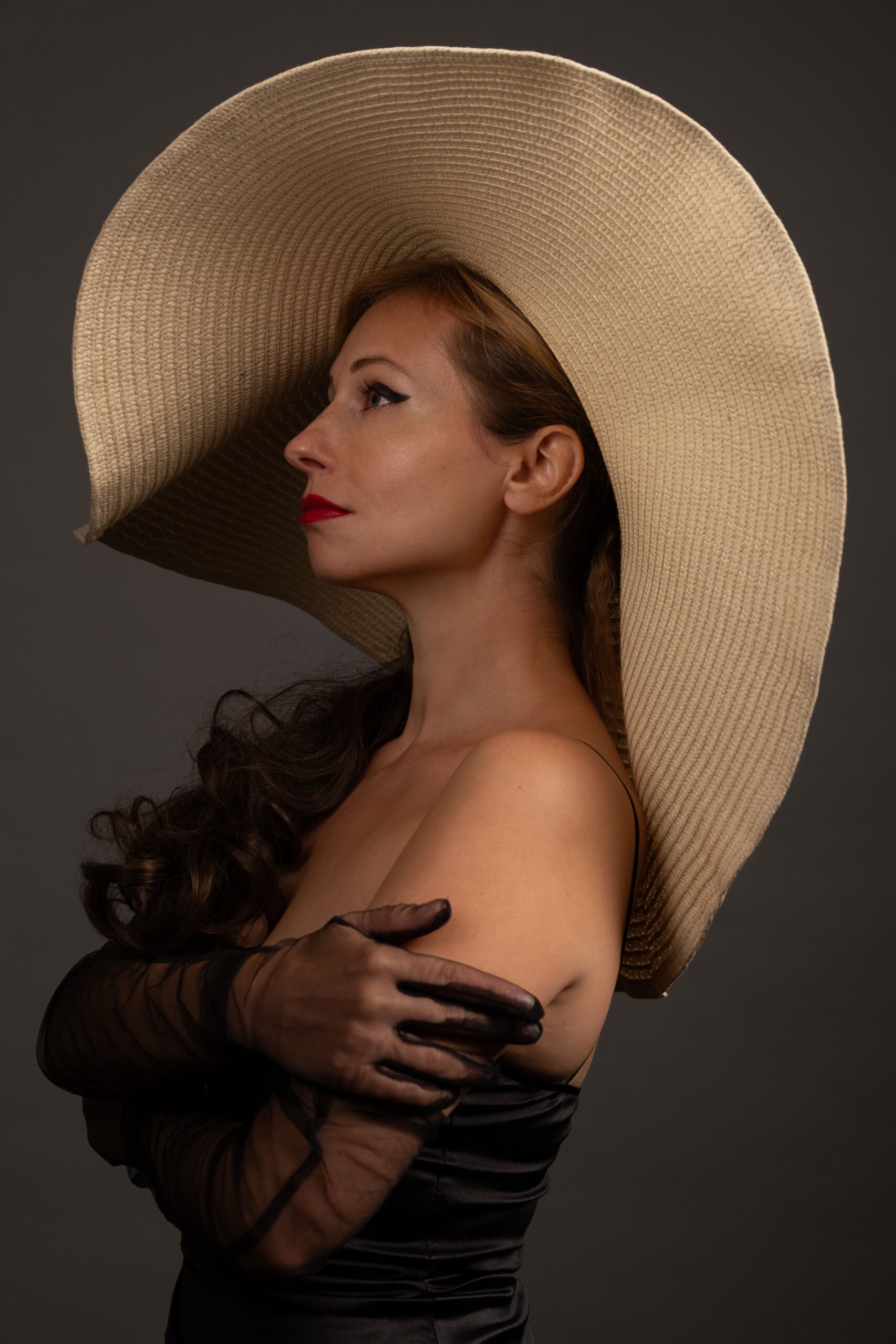 Elegant woman with a wide-brimmed hat (die Dame)