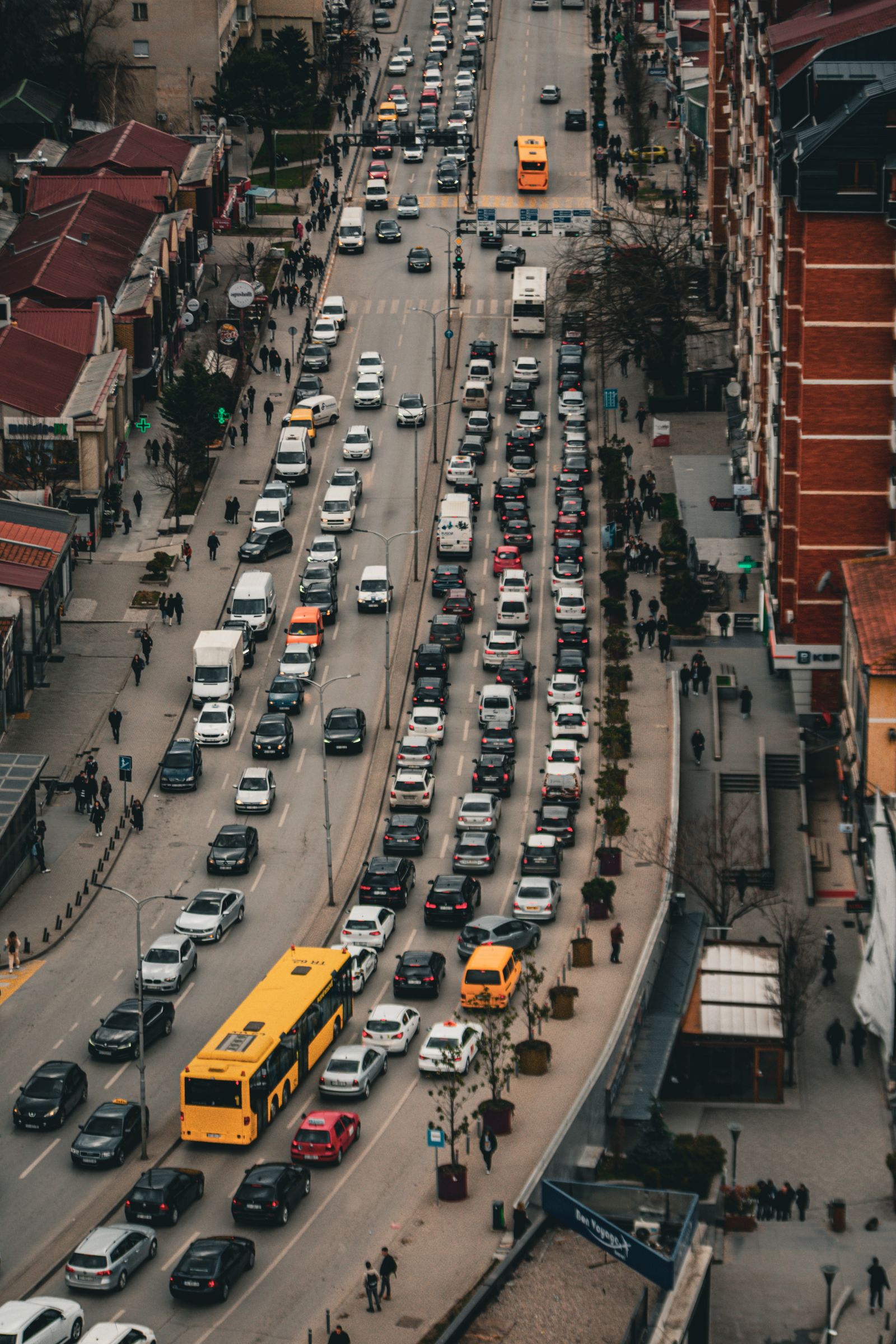 Traffic jam on a multi-lane city road