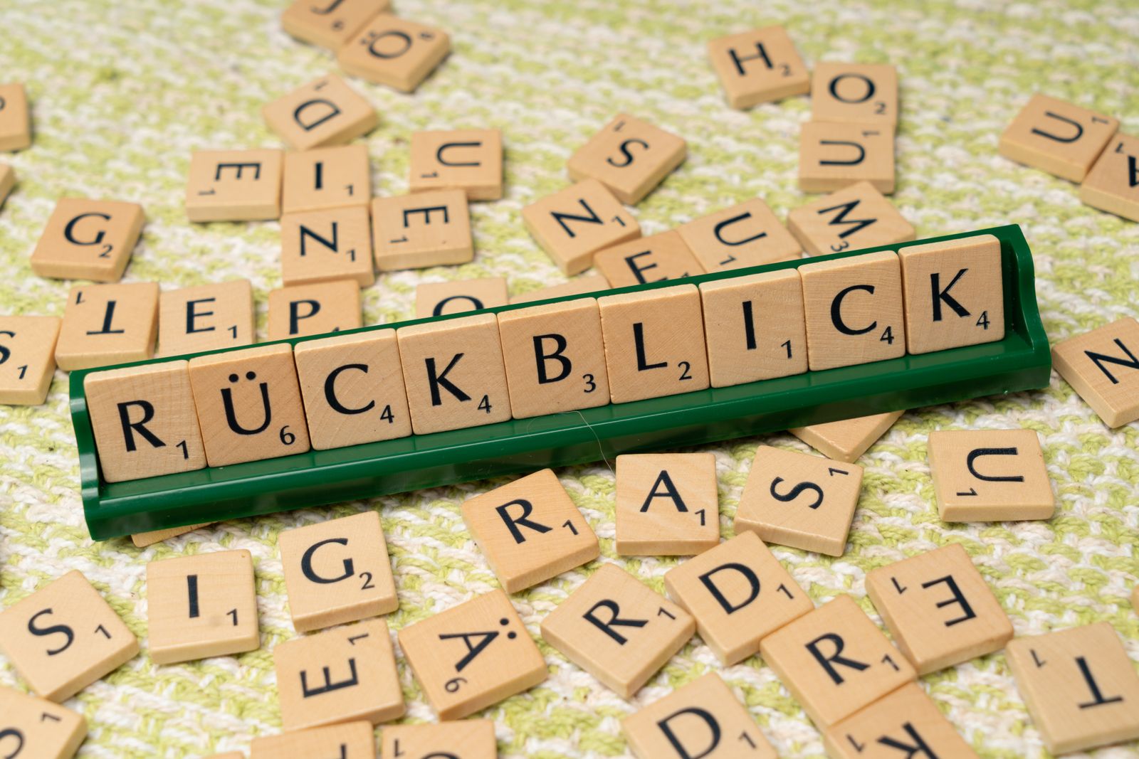 Scrabble tiles spelling a German word