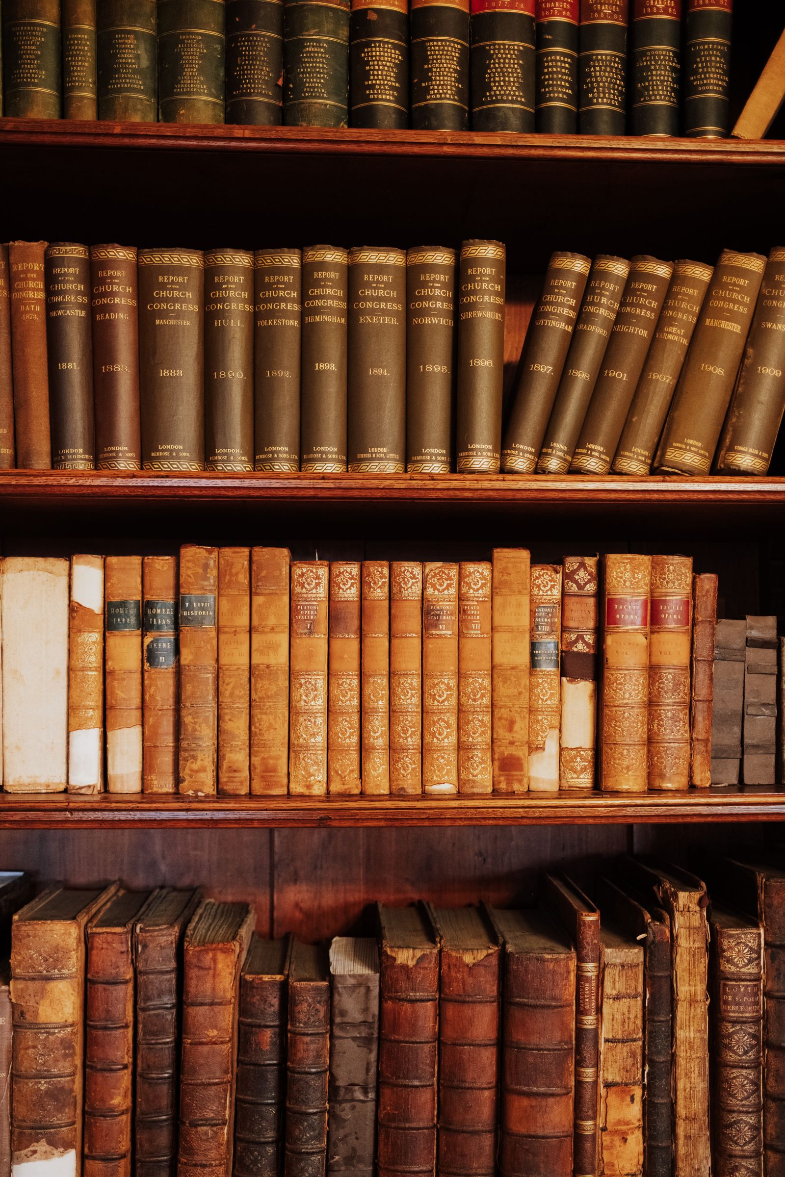 Stack of old books in a library
