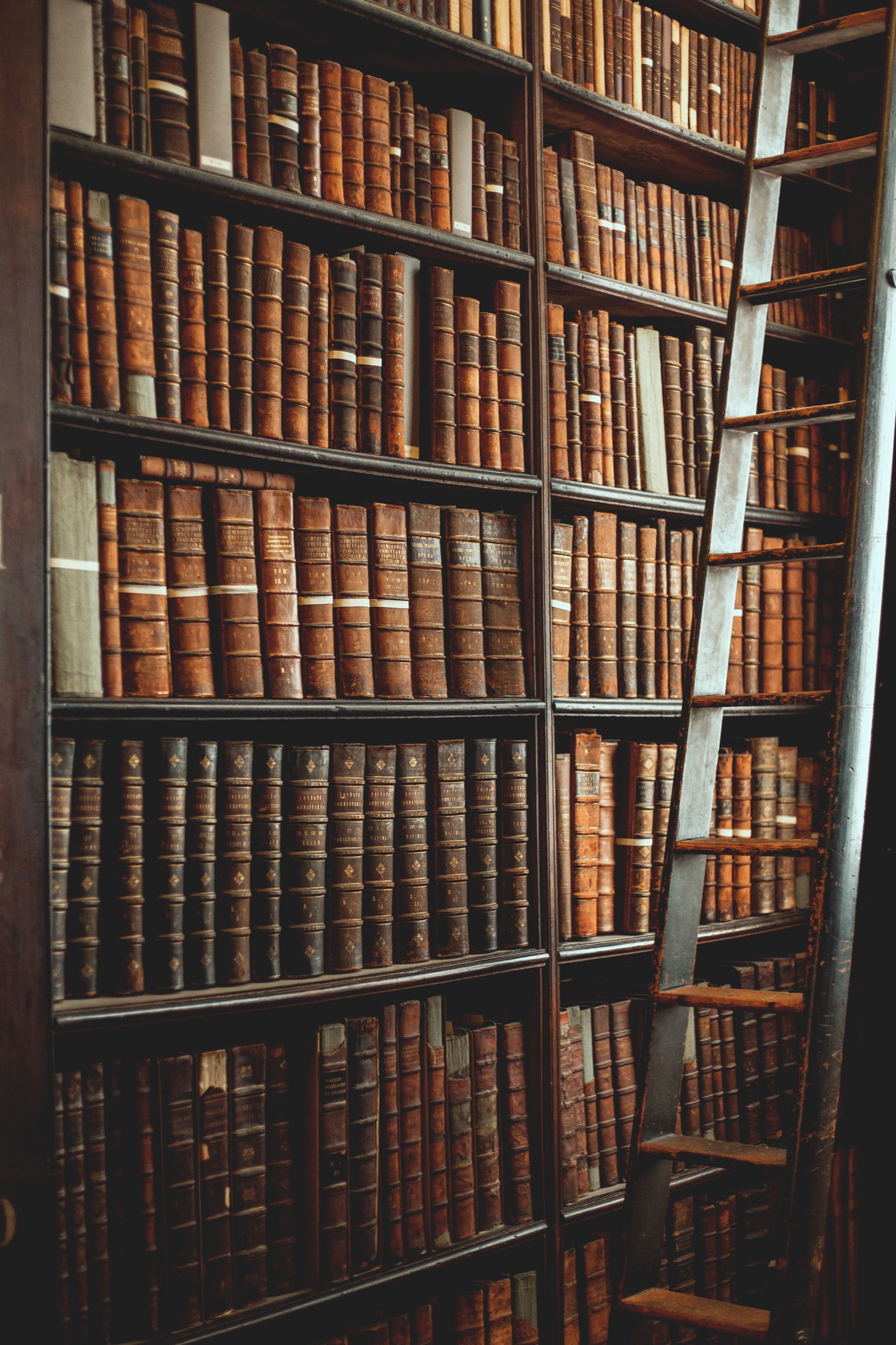 Stack of old books in a library