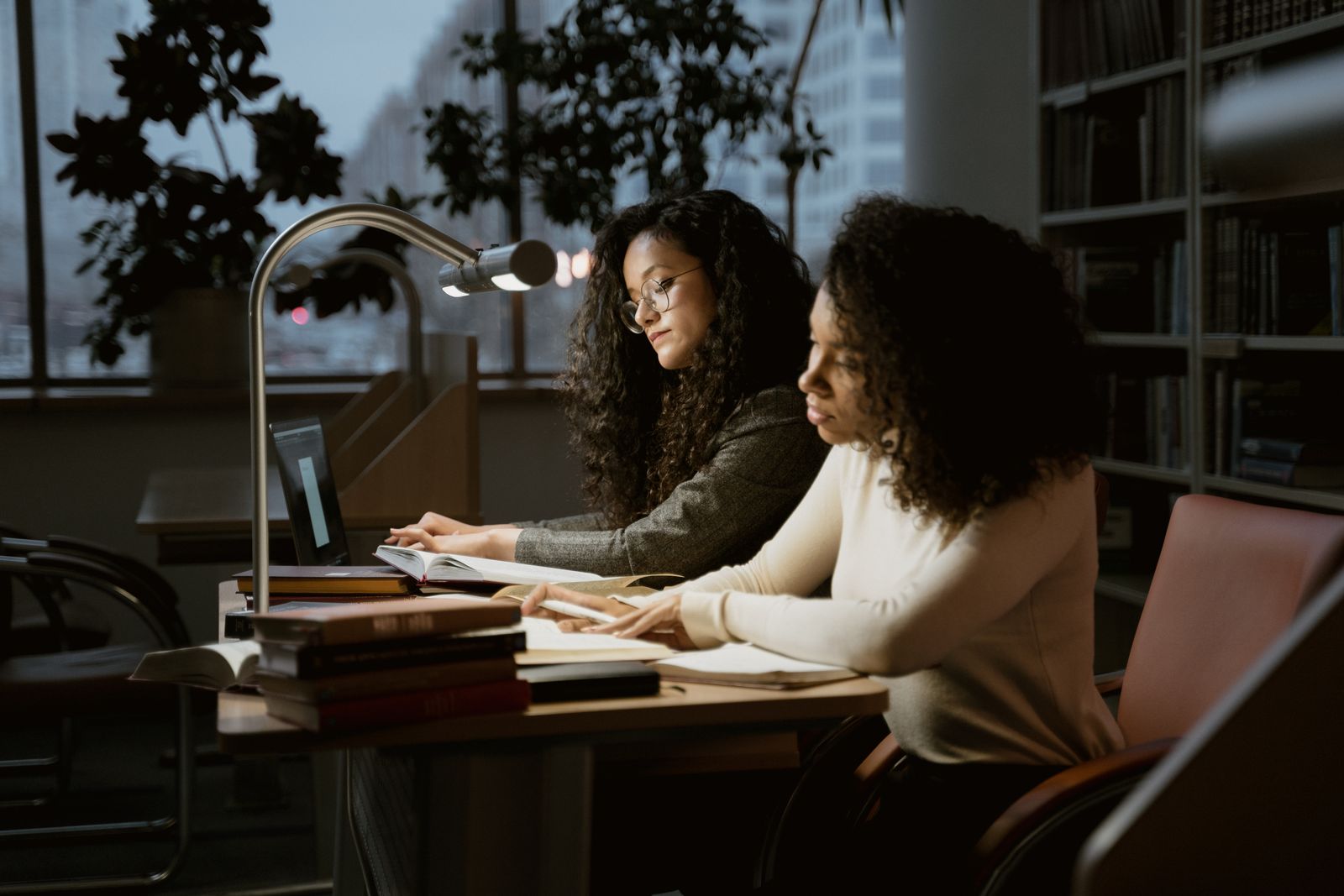 University students studying in a library