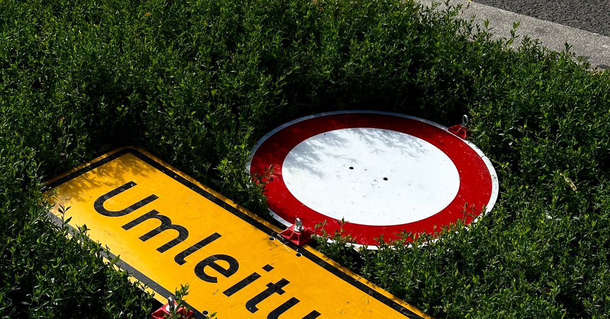 German road sign in the grass