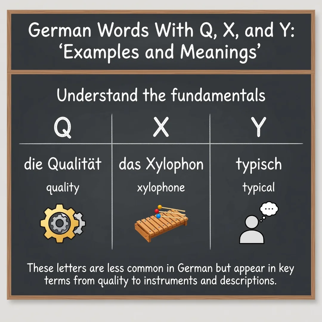 Step 1: Illustration for step: Understand the fundamentals related to German Words With Q, X, and Y: Example