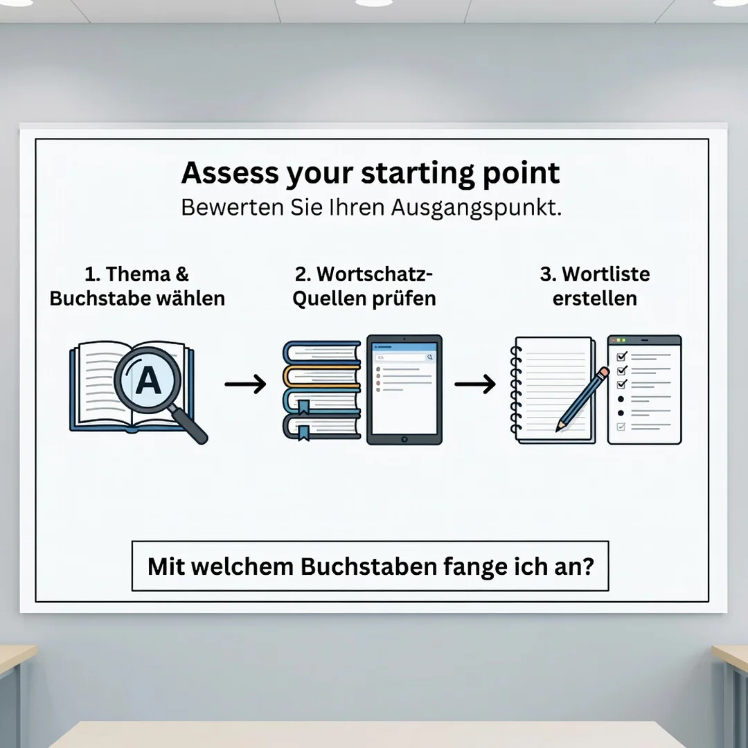 Step 2: Illustration for step: Assess your starting point related to How to Find German Words Starting With