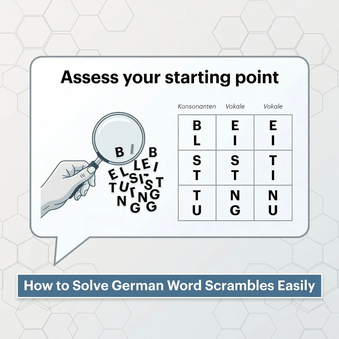 Step 2: Illustration for step: Assess your starting point related to How to Solve German Word Scrambles Easi