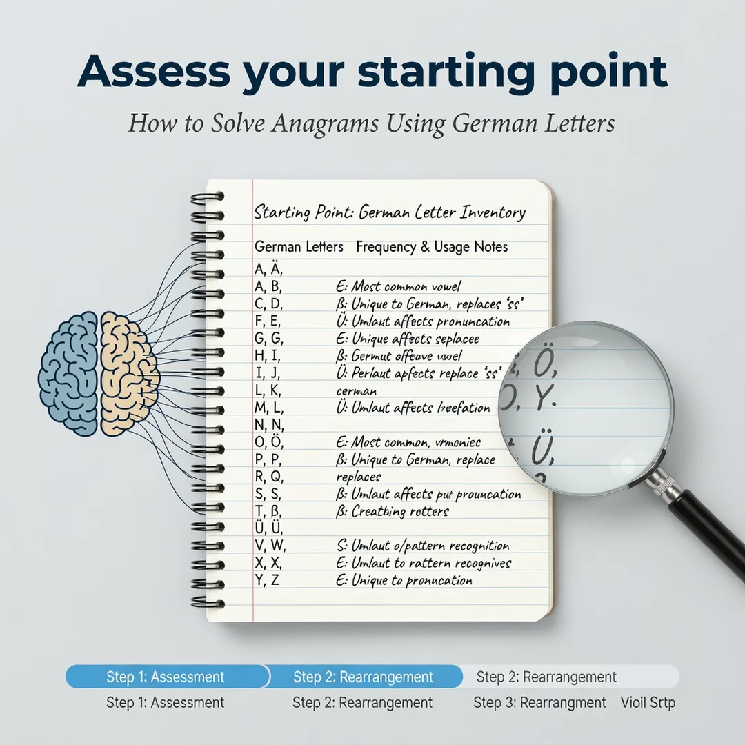 Step 2: Illustration for step: Assess your starting point related to How to Solve Anagrams Using German Lett