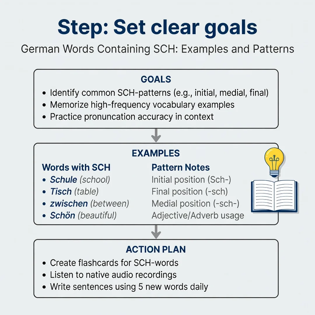 Step 3: Illustration for step: Set clear goals related to German Words Containing SCH: Examples and Patterns