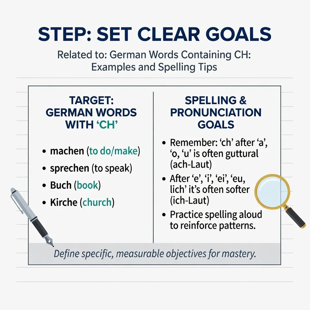 Step 3: Illustration for step: Set clear goals related to German Words Containing CH: Examples and Spelling 