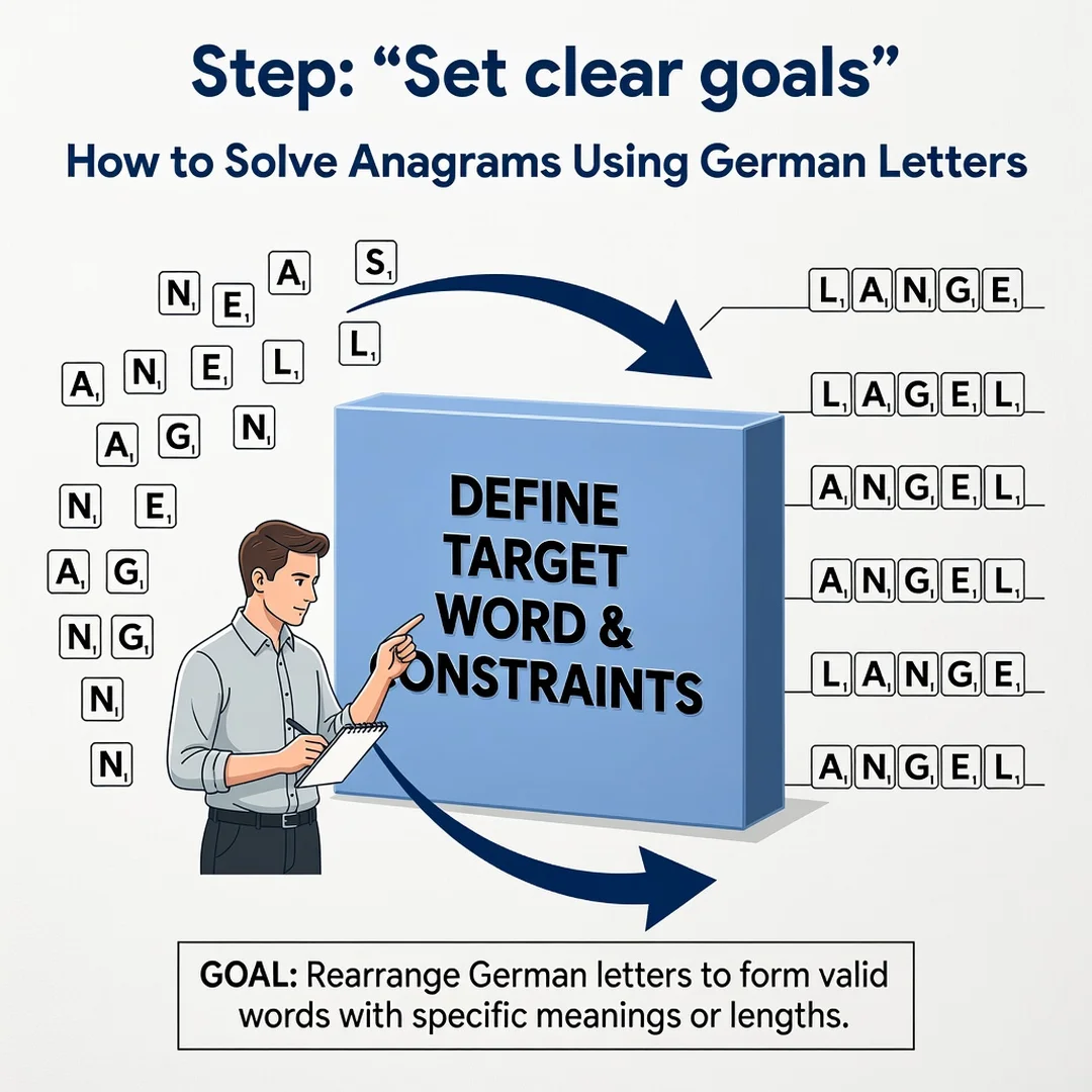 Step 3: Illustration for step: Set clear goals related to How to Solve Anagrams Using German Letters, profes