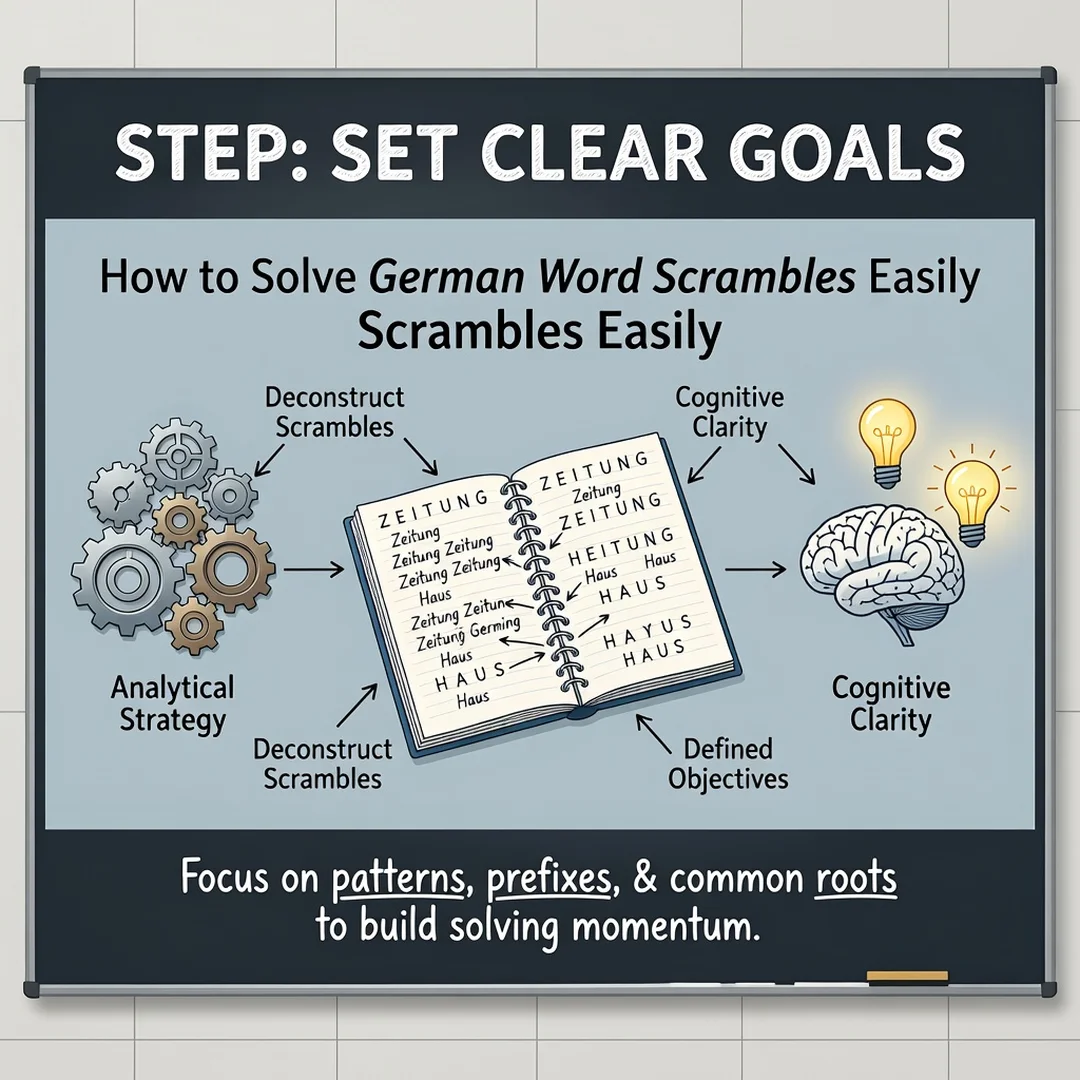 Step 3: Illustration for step: Set clear goals related to How to Solve German Word Scrambles Easily, profess