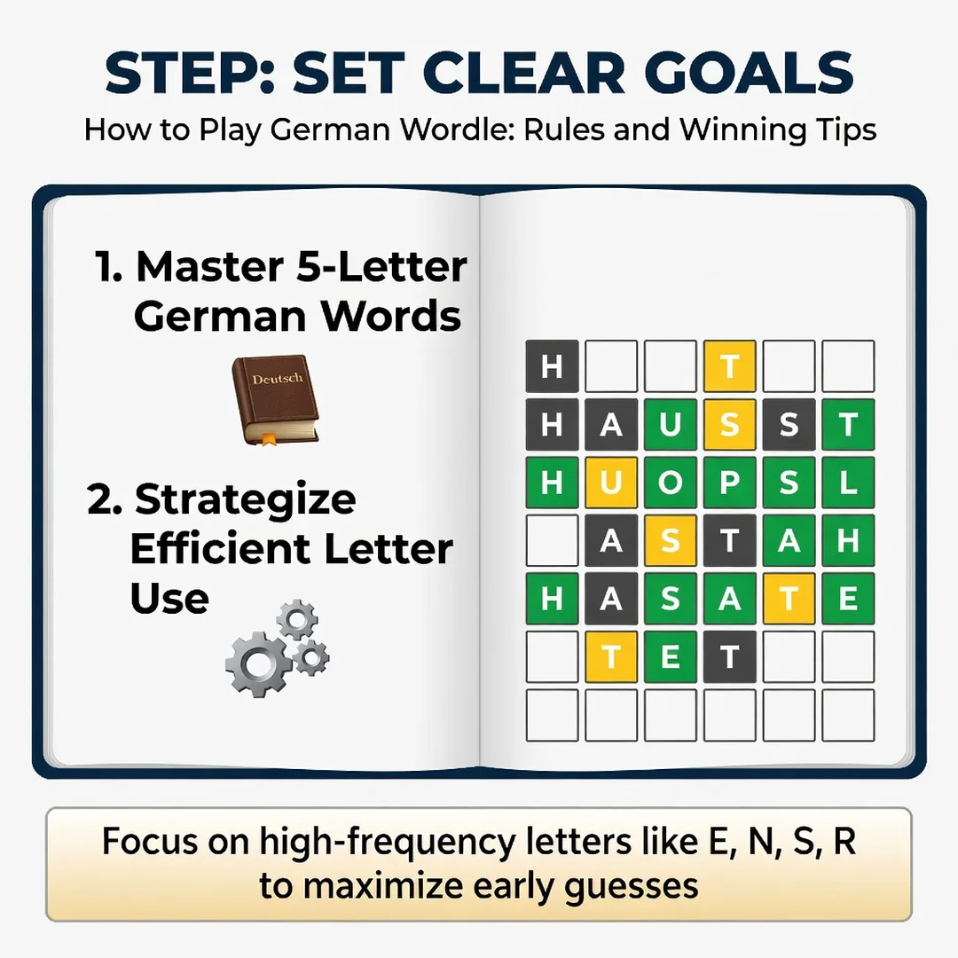Step 3: Illustration for step: Set clear goals related to How to Play German Wordle: Rules and Winning Tips,