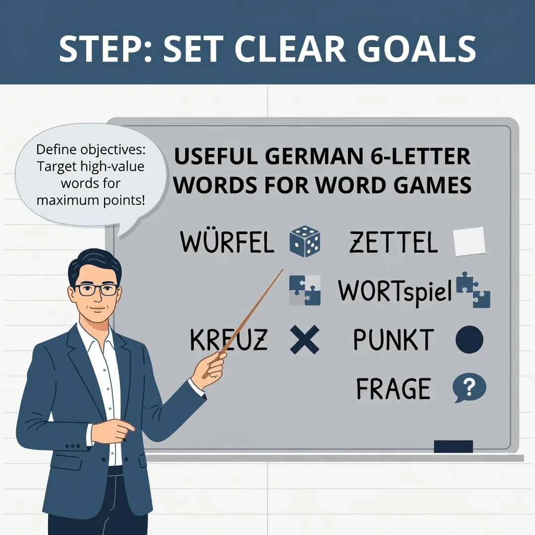 Step 3: Illustration for step: Set clear goals related to Useful German 6-Letter Words for Word Games, profe